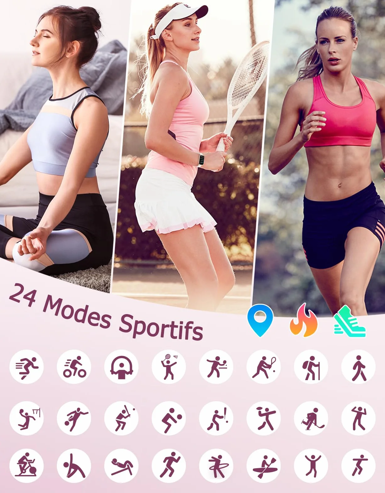 Montre Connectée Femme Petite Taille Bracelet Connecté Bluetooth 5.4 AMOLED 1,47" 30 Jours Autonomie Podomètre Cardiofréquencemètre Sommeil SpO2 Étanche 5ATM Android iOS