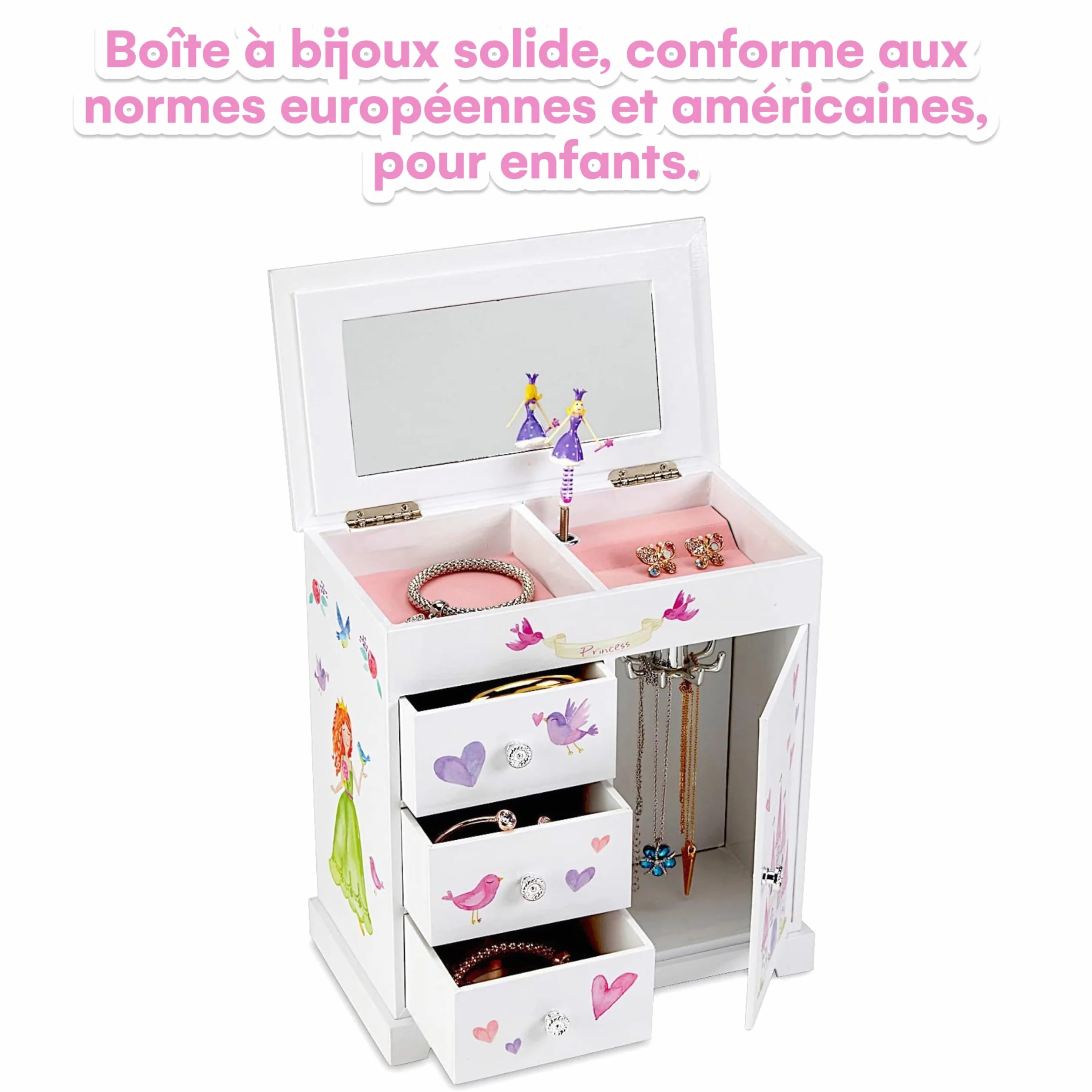 Jewelkeeper boîte à bijoux princesse musicale avec 3 tiroirs licorne château fées mélodie danse fée dragée