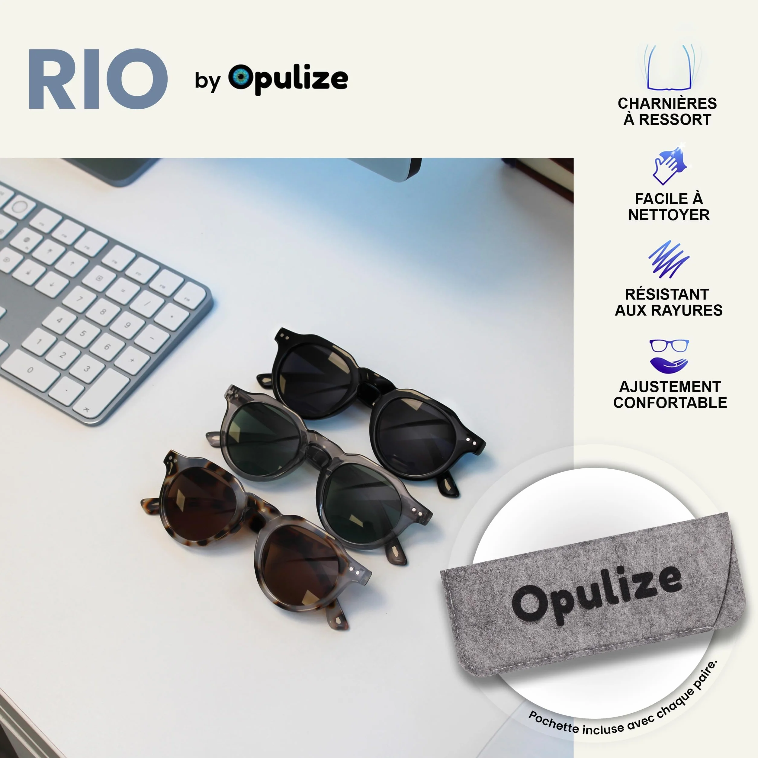 OPULIZE RIO Lunettes de Lecture Solaires Lot de 3 UV400 Noir Écaille Tortue Marron Gris +3.00