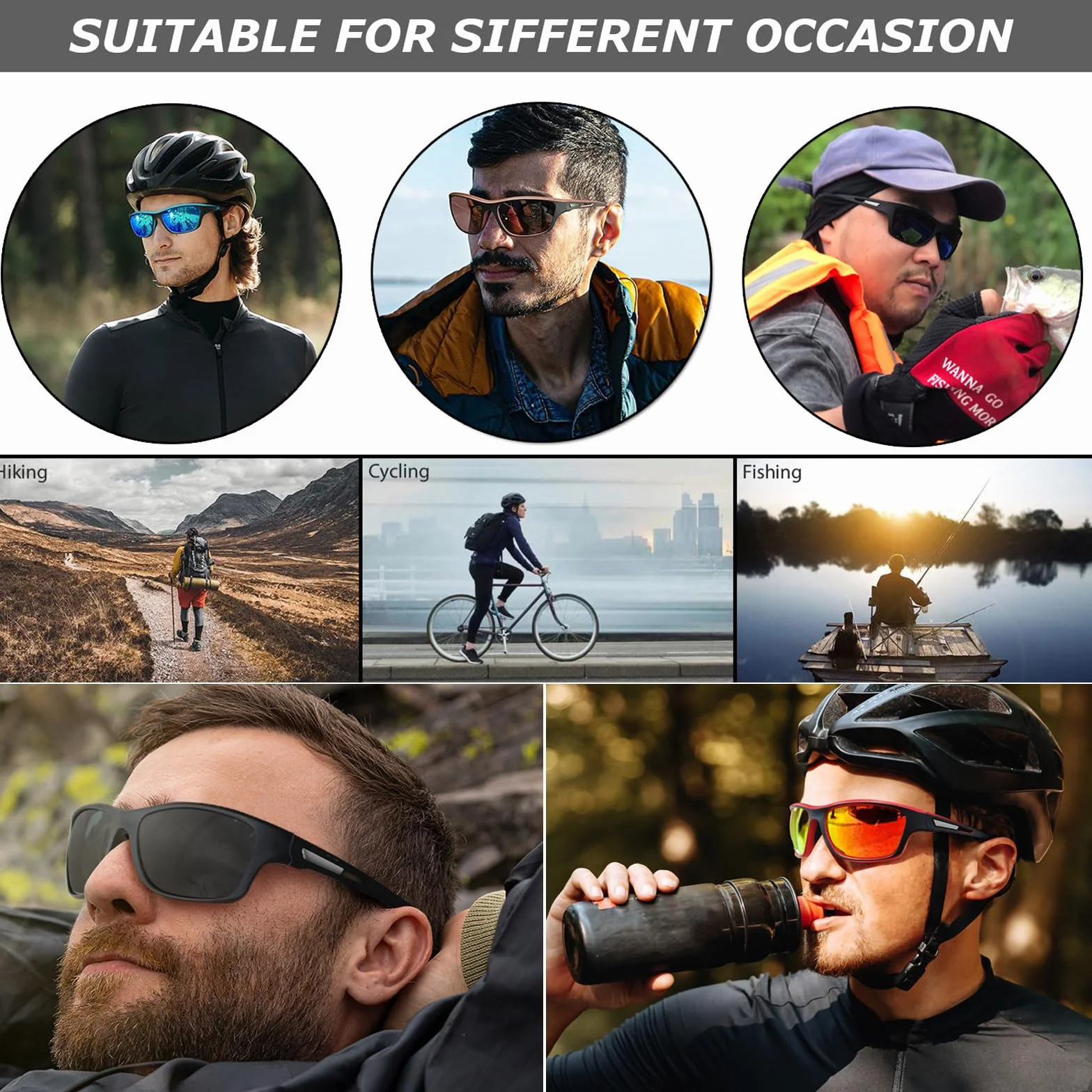 Lunettes de soleil polarisées Anti-UV pour pêche randonnée légères incassables cadre enveloppantes