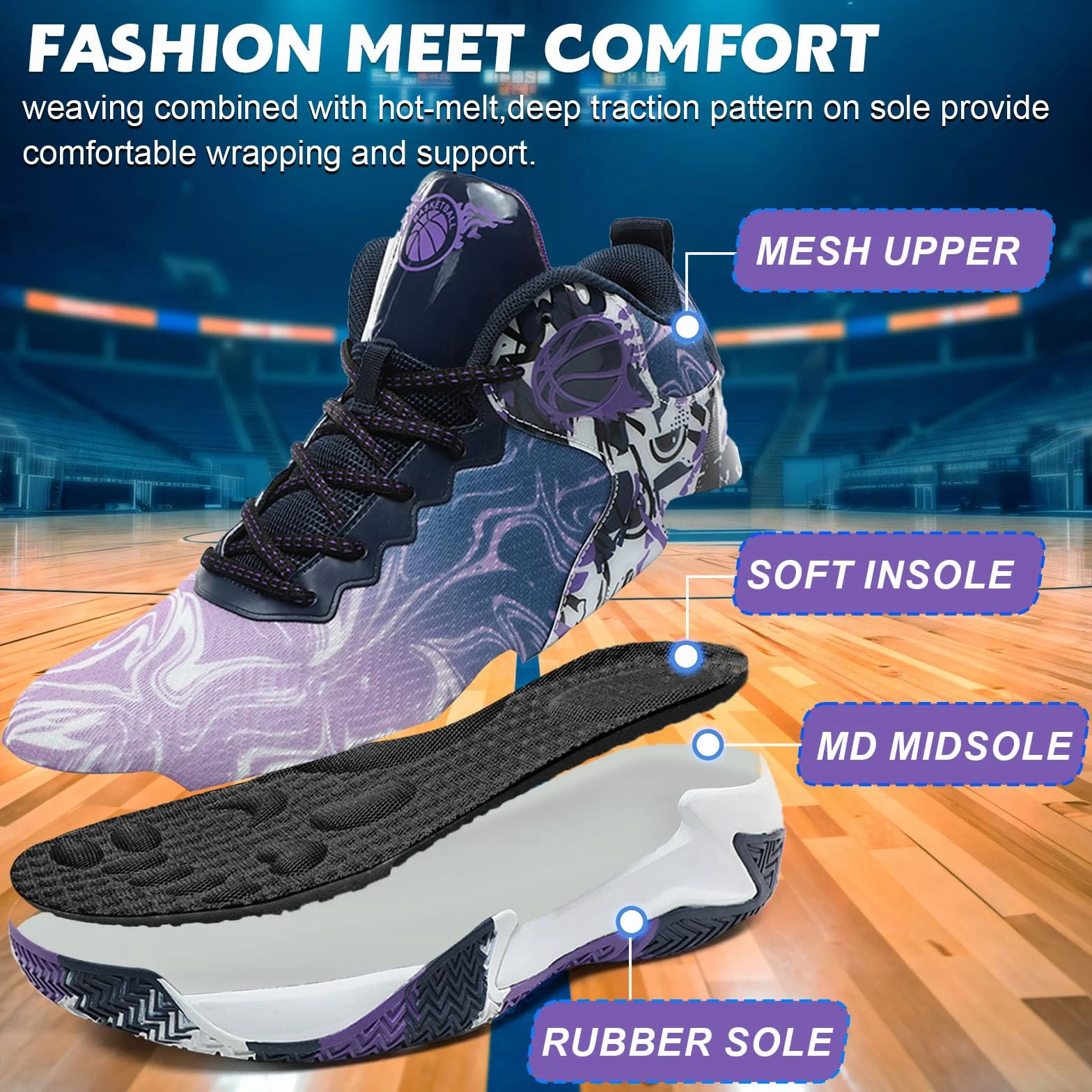Chaussures de Basketball pour Hommes Antidérapantes Légères Respirantes