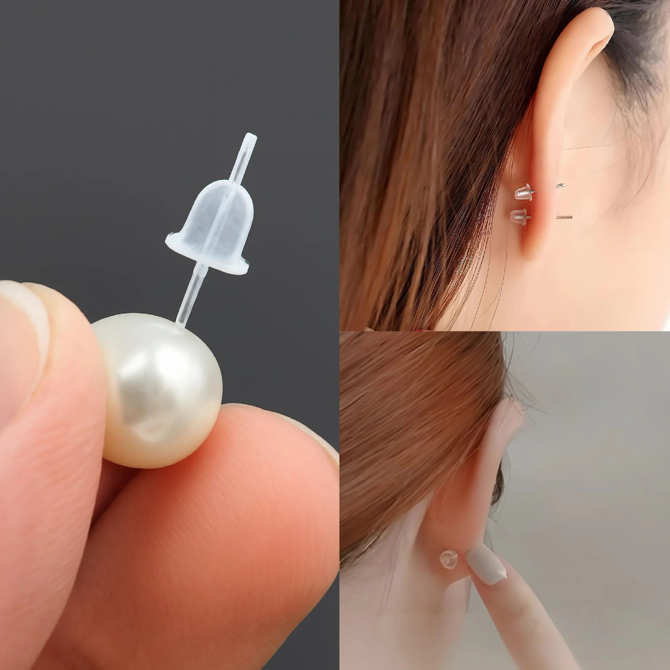 Fermetures à bille hypoallergéniques pour boucles d'oreilles en caoutchouc transparent, lot de 600 attaches de sécurité