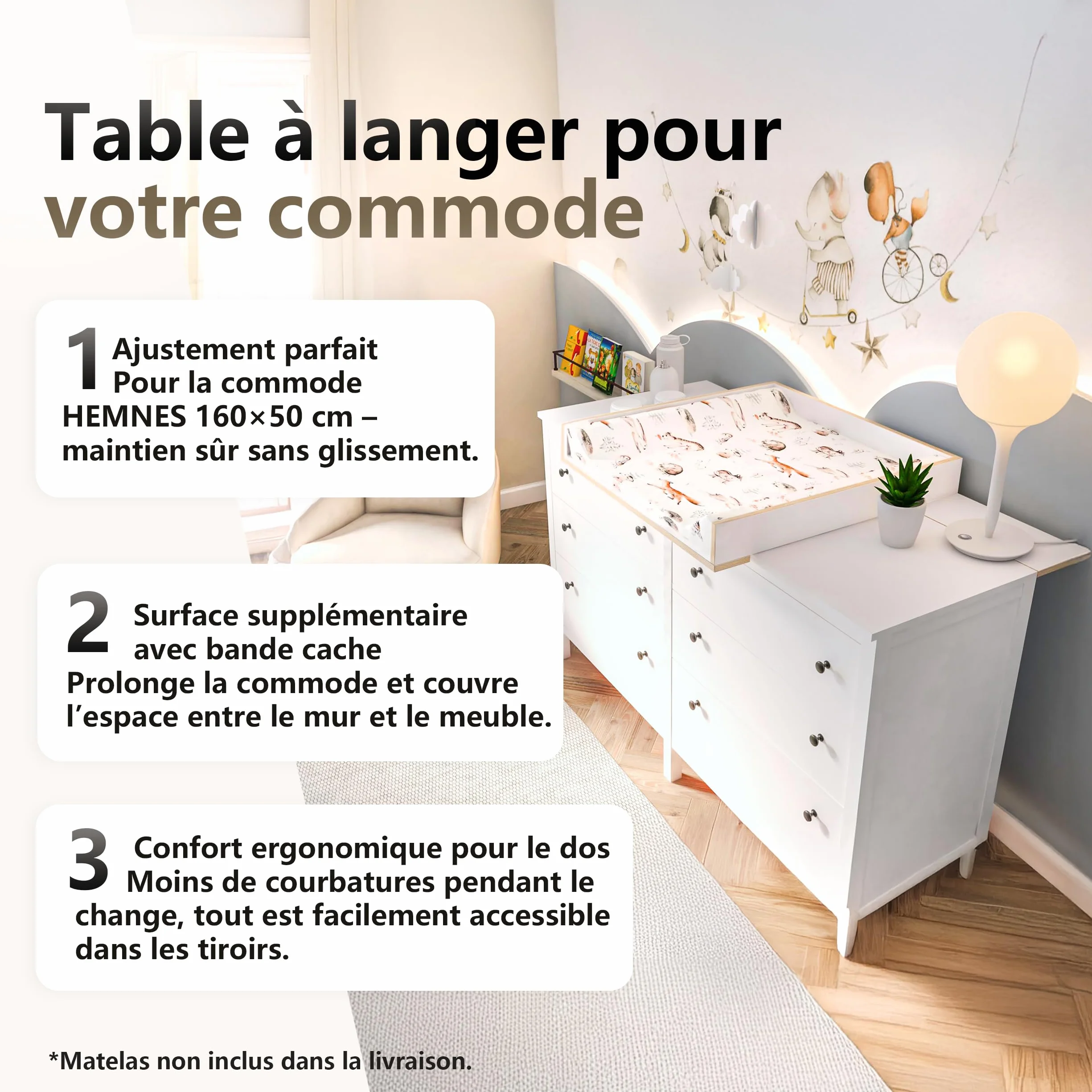 Plan à Langer IKEA Hemnes avec Plateau 50x160 cm Amovible Blanc