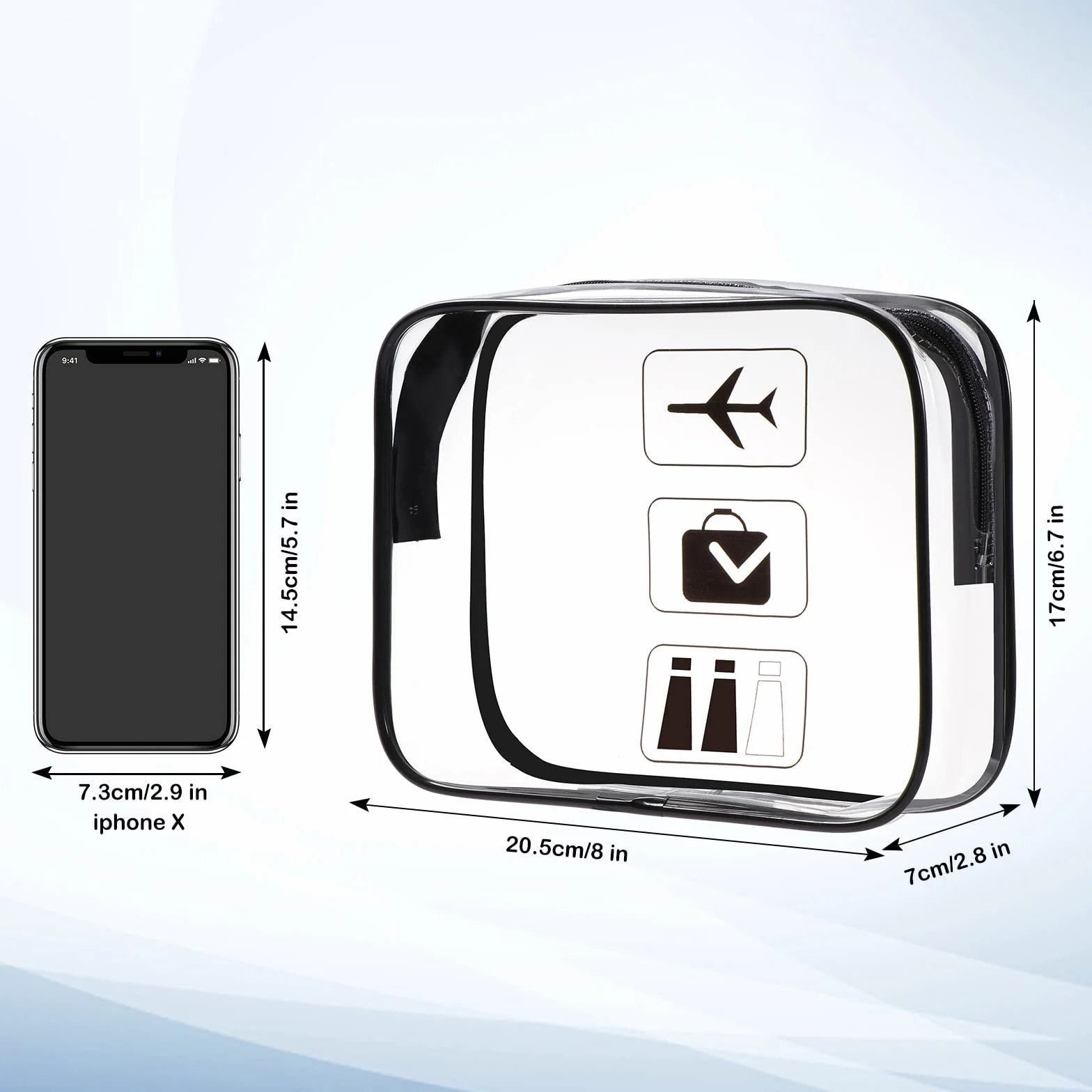Oderra Trousse de Toilette Transparente, Kit Voyage Avion pour Transport de Liquide