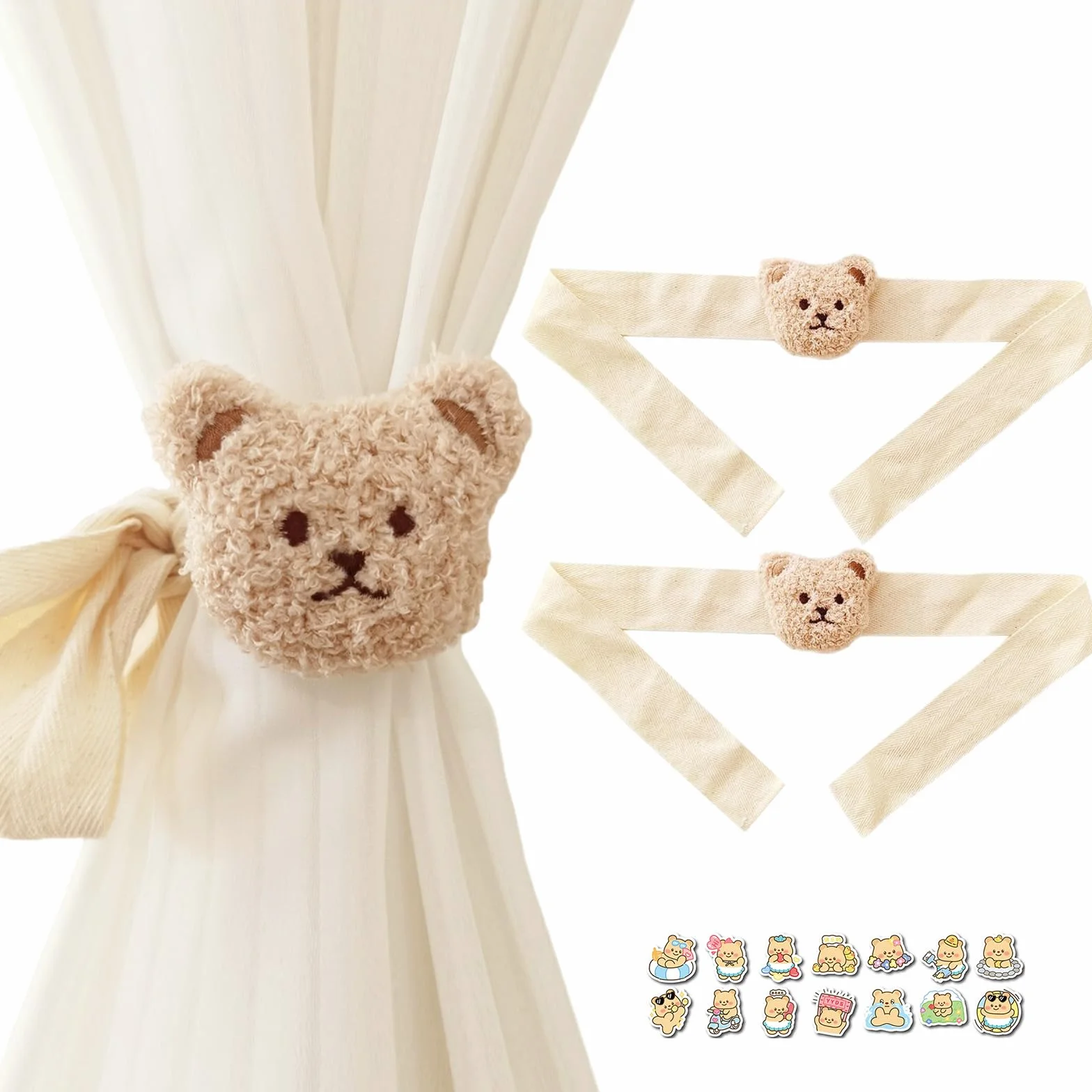 Clips de rideaux en forme d'ours - Embrasses mignonnes avec motifs d'ours - Décoration chambre enfant salon - 20 autocollants