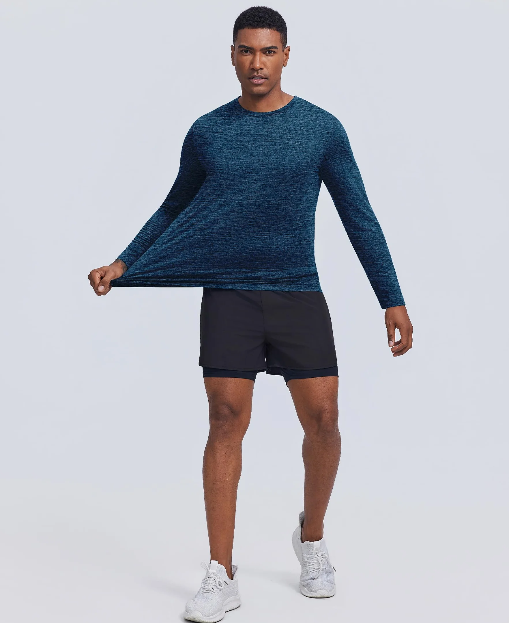 PINSPARK T-Shirt Sport Manches Longues Homme Protection Solaire UPF 50+ Séchage Rapide Col Rond Course à Pied Fitness Randonnée