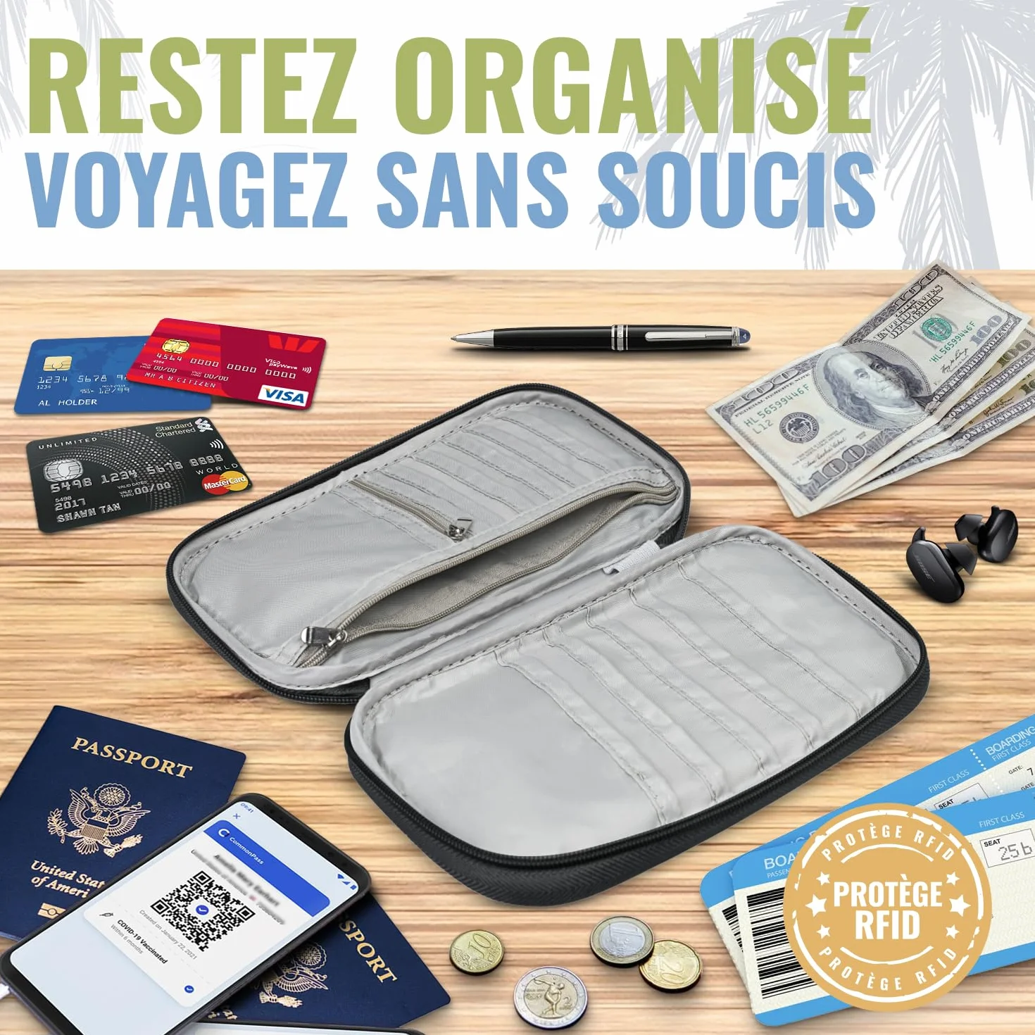 BOACAY Pochette Passeport Familial RFID avec Portefeuille Étui Voyage Femme Homme