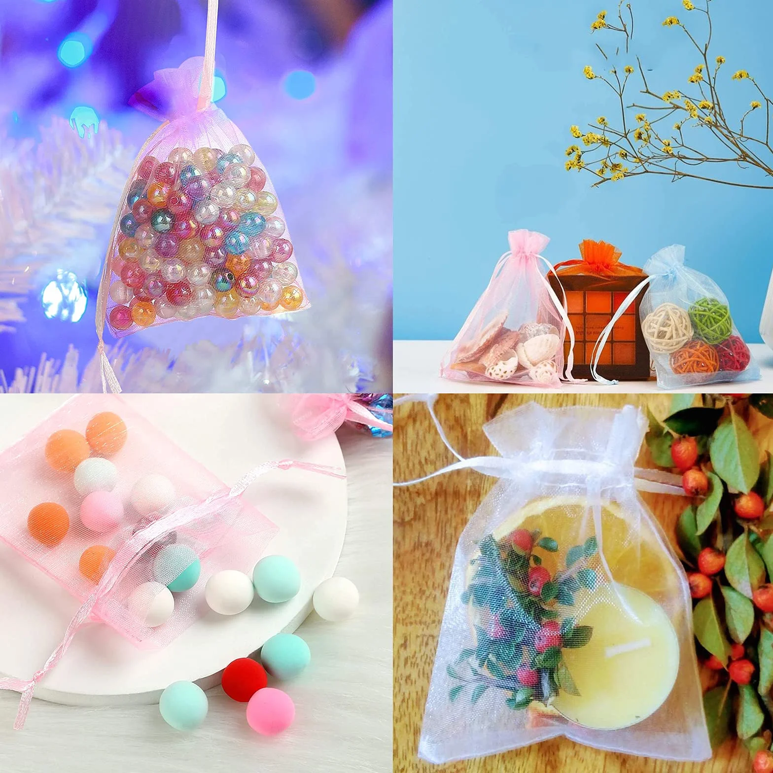 Lot de 100 sachets en organza multicolores 10 x 15 cm - Pochette cadeau bijoux mariage