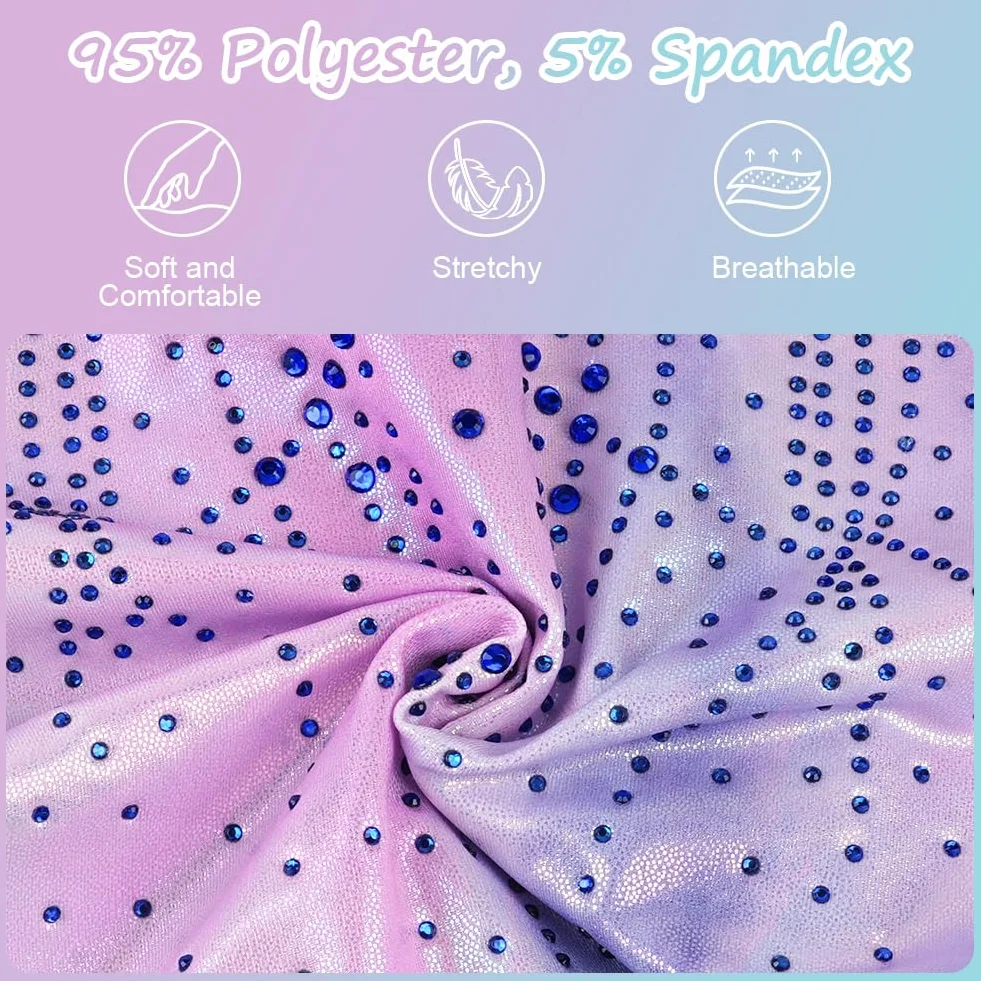 AOOWU Ensemble Gymnastique 3PCS Justaucorps Enfant Brillant Dégradé avec Short Bandeau Costume Patinage Artistique Danse Ballet Fille 5-8 Ans