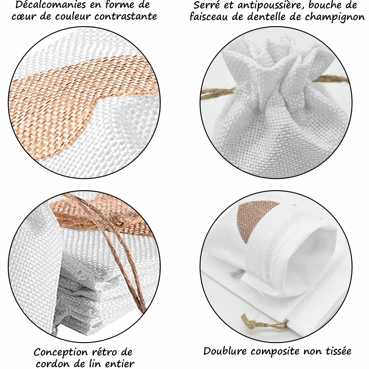 VEGCOO Sachets en Toile de Jute Motif de Coeur 10x14cm Multicolore pour Mariage Bonbons Cadeau