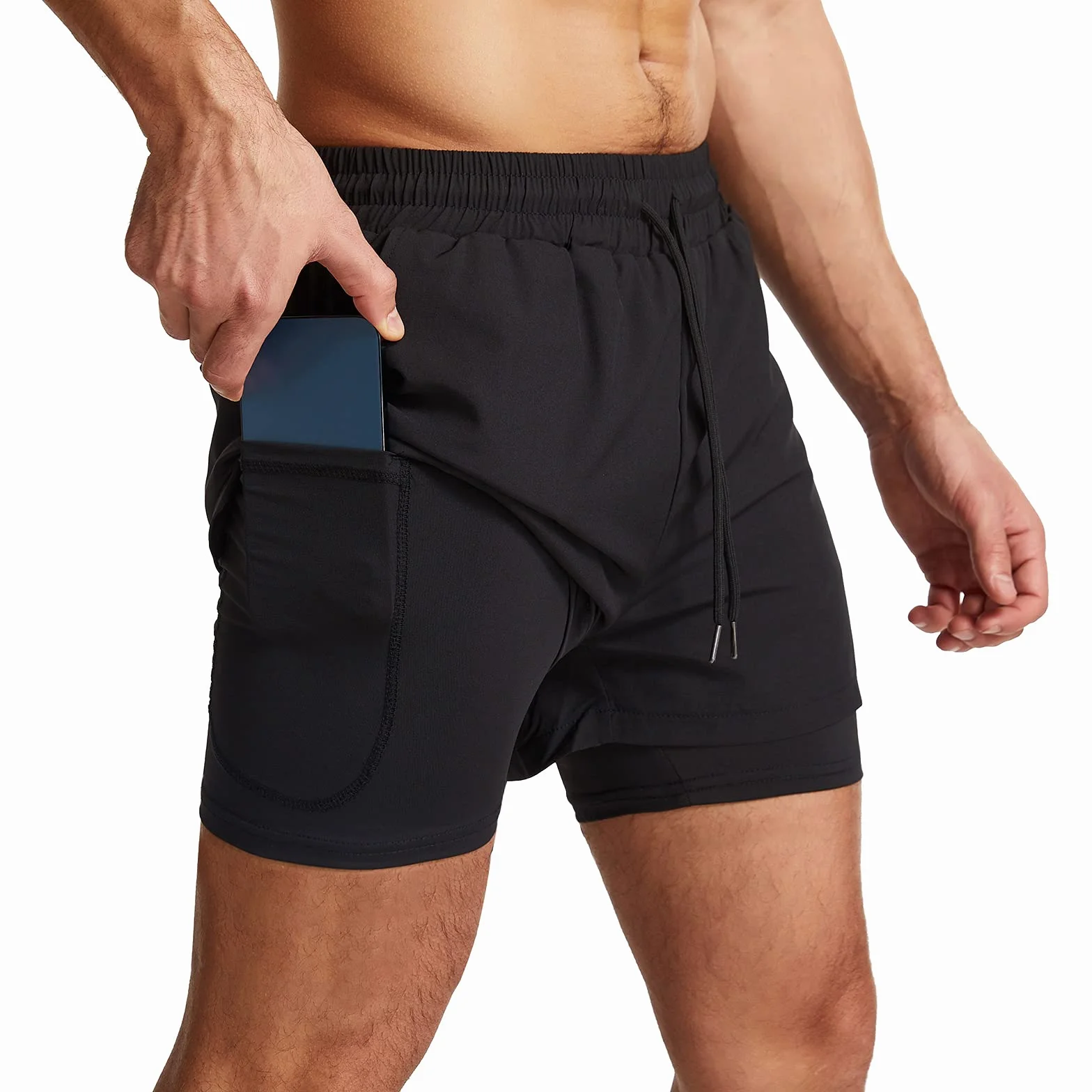 Short de Sport 2 en 1 Respirant pour Homme avec Poches Séchage Rapide Leggings Base Layer Stretch