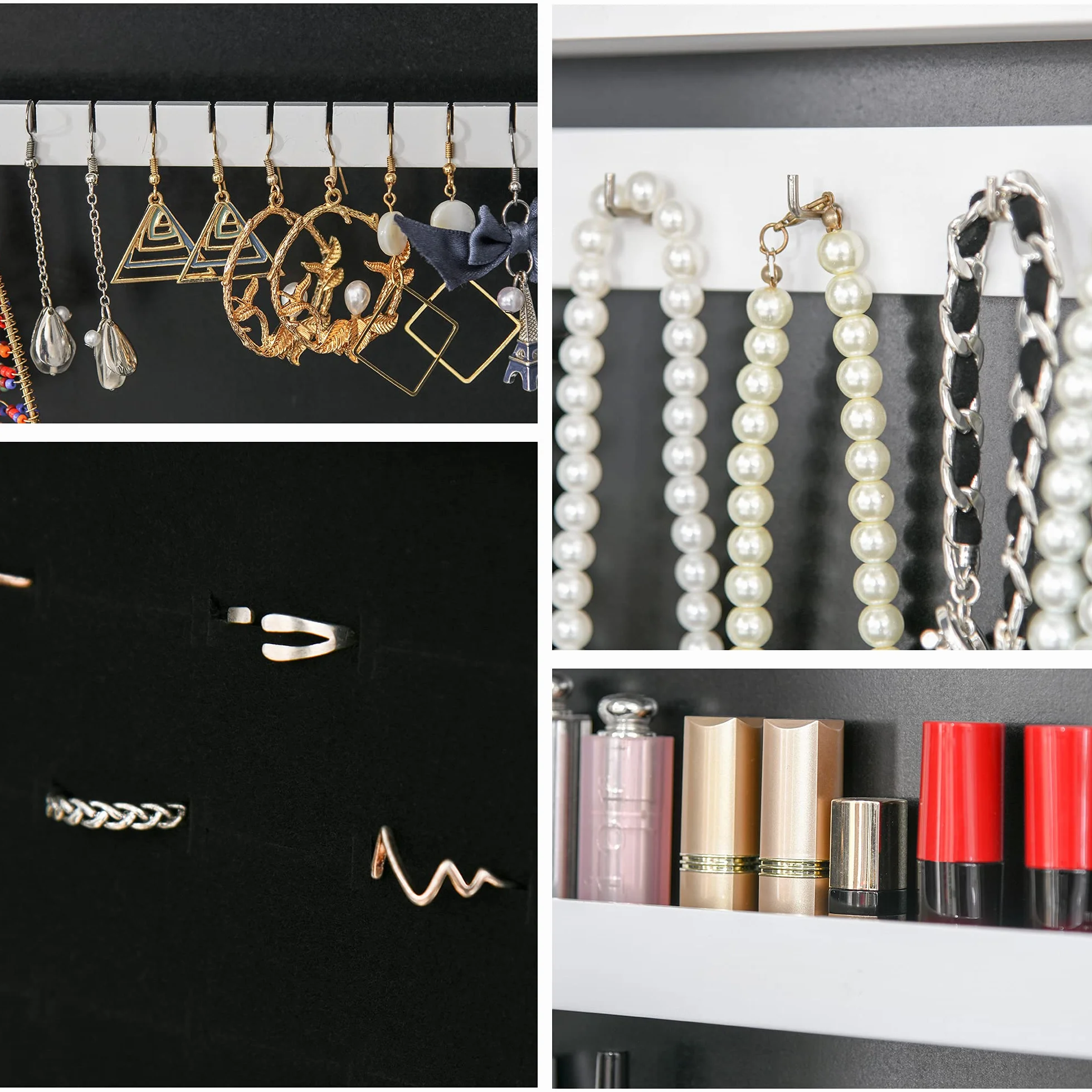 HOMCOM Armoire à bijoux avec miroir et éclairage LED blanc