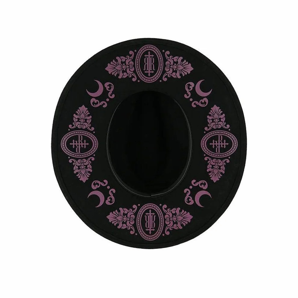 Restyle Burgundy Monogram Baroque Gothic Chapeau de Laine Large Bord