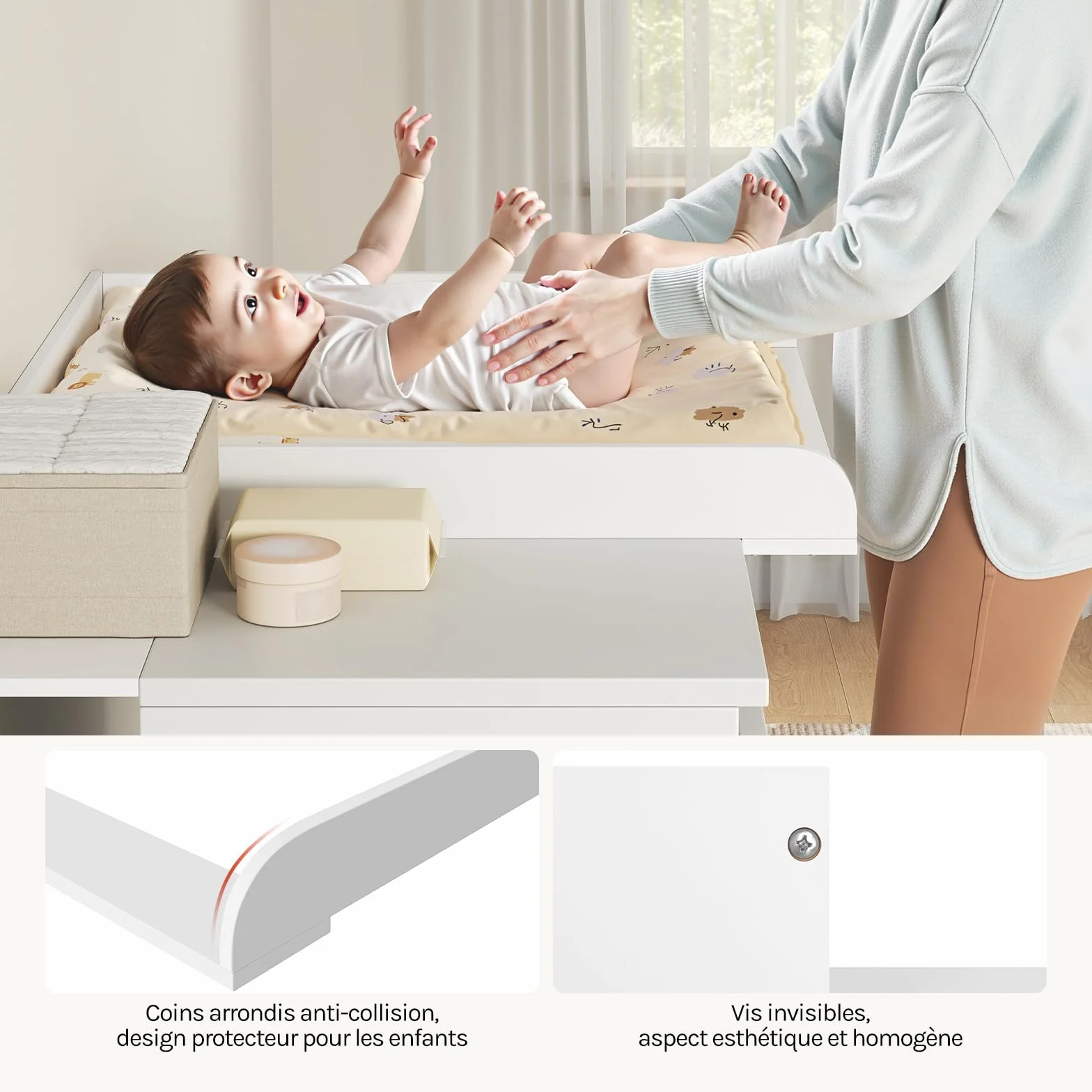 WOLTU Plan à Langer pour Commode, Plateau à Langer Universel, MDF, Blanc, 160 x 80 x 10 cm