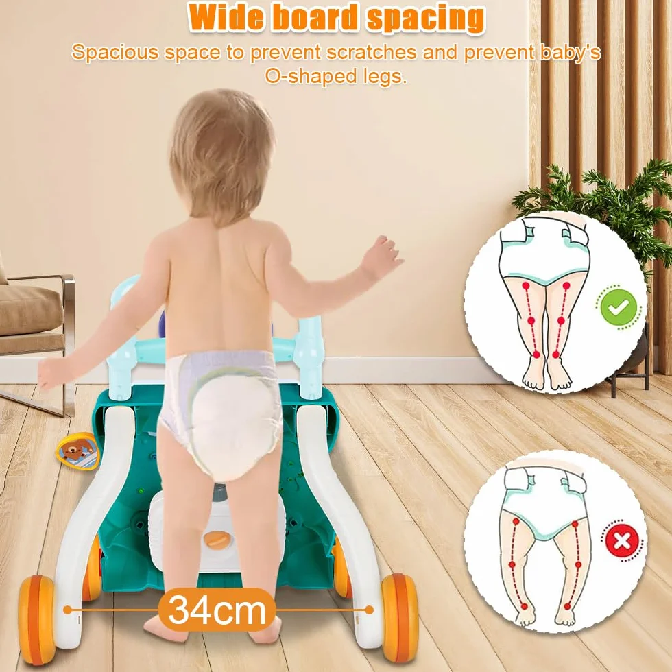 Trotteur Bébé Marcheur d'Apprentissage Assis-Debout 3 en 1, 62x68x36-81cm Vert