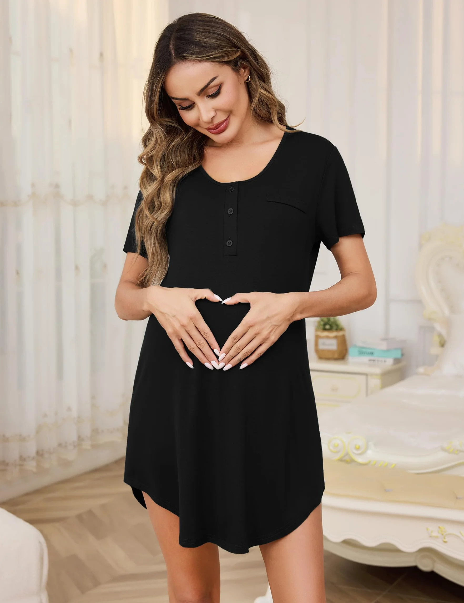 Chemise De Nuit Allaitement Pyjama Maternité pour Femme Enceinte