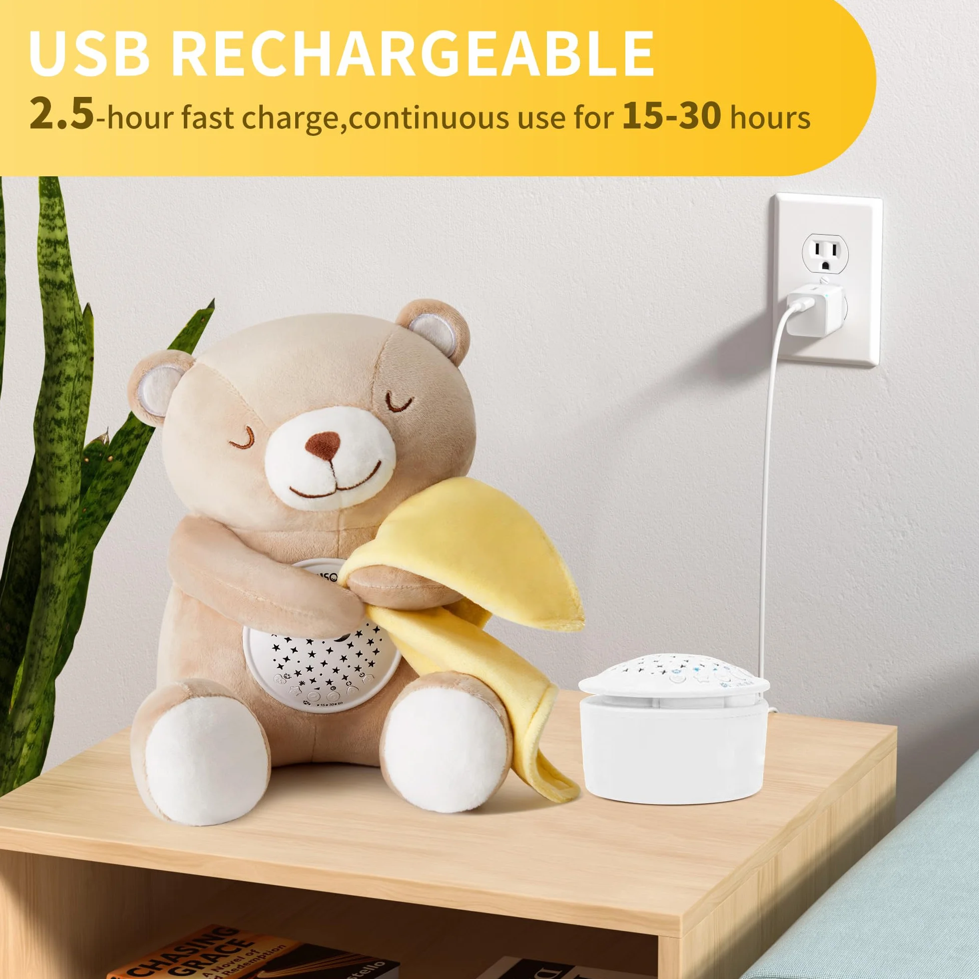 APUNOL Jouet en Peluche Musical Lumineux Bébé, Veilleuse Apaisante Ours avec Berceuse Projection Lumineuse Bruit Blanc, Cadeau Naissance