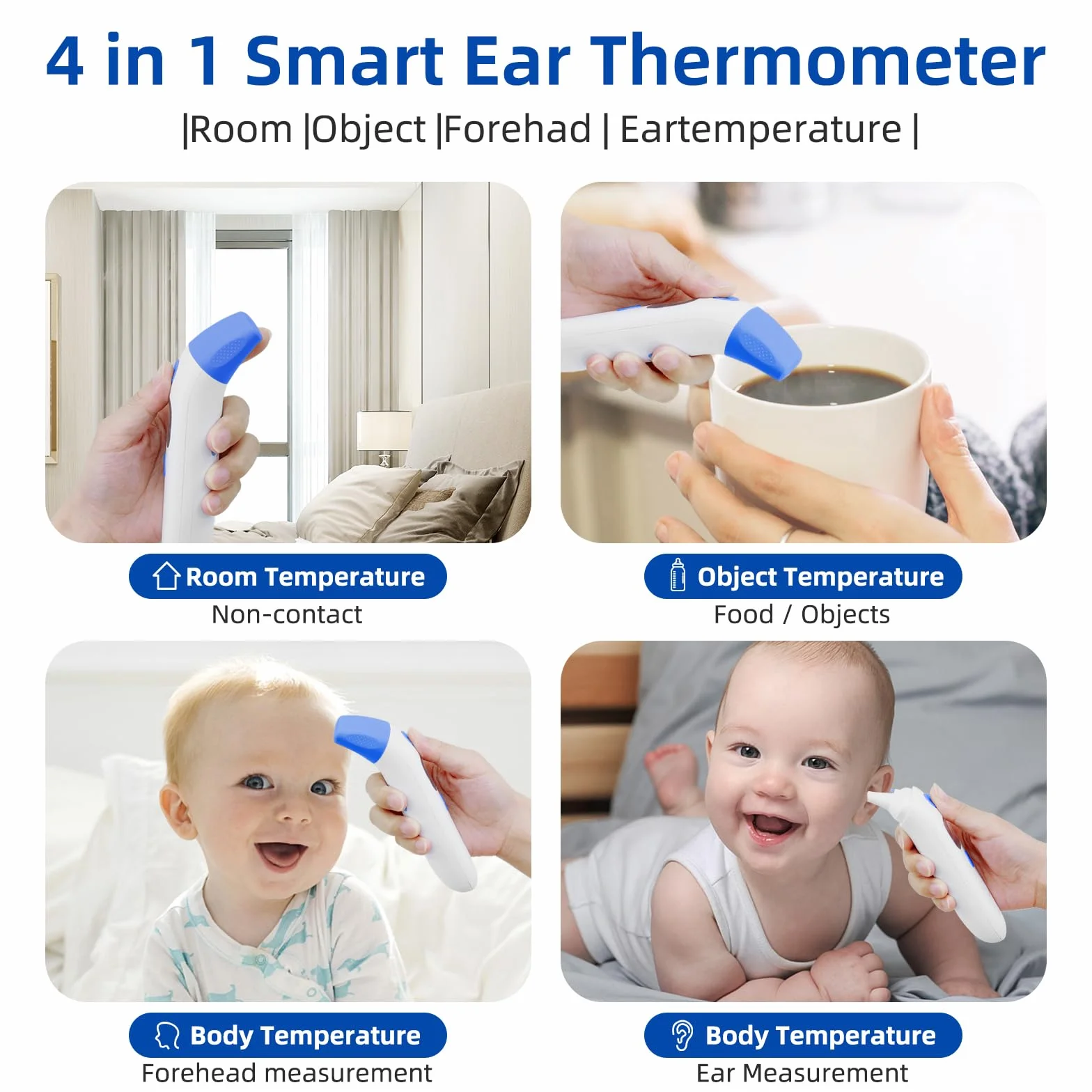 Berrcom Thermomètre frontal et auriculaire numérique sans contact infrarouge bébé adulte