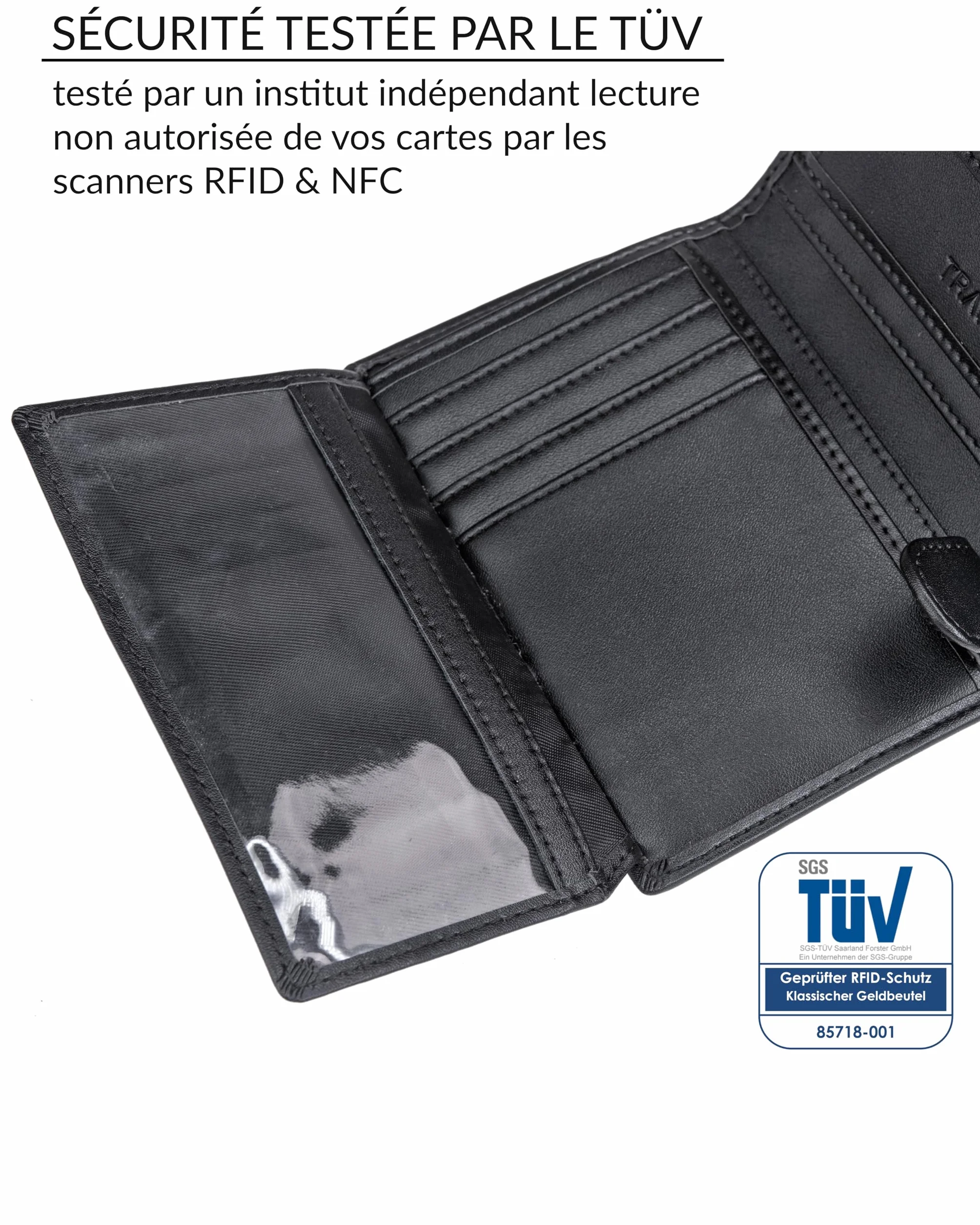 TRAVANDO Portefeuille Homme Dublin Blocage RFID Noir Classique Porte-Cartes Format Portrait