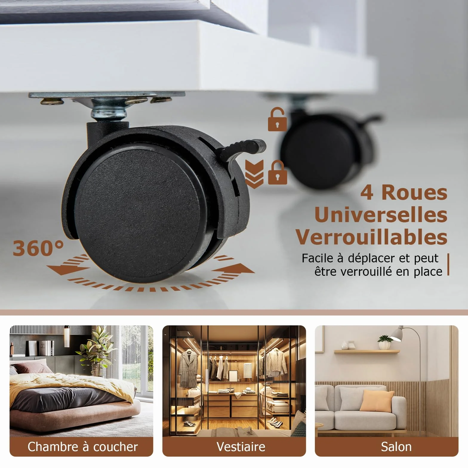 RELAX4LIF Armoire à Bijoux Roulettes 360º Miroir Pleine Longueur LED 5 Étagères Réglables Blanc