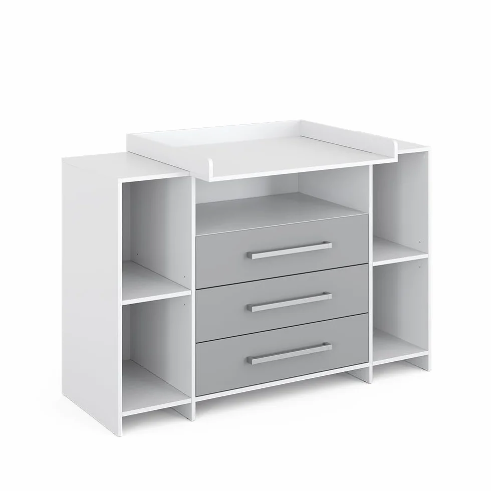 Vicco Commode à Langer Oskar 143x100cm XL Blanc/Gris avec Tiroirs Table à Langer Rangement Extensible