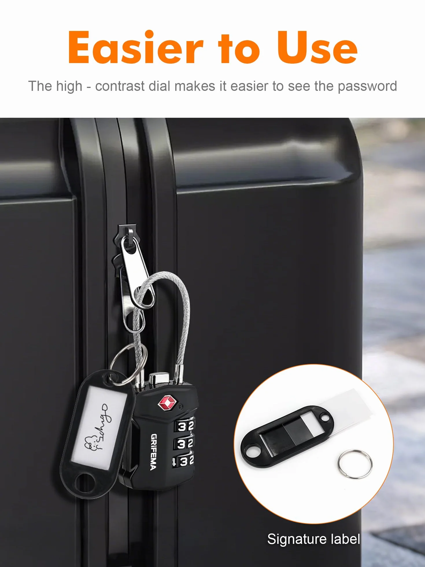 GRIFEMA Cadenas à Combinaison 3 Chiffres TSA, Câble Flexible Antivol Valise Bagages