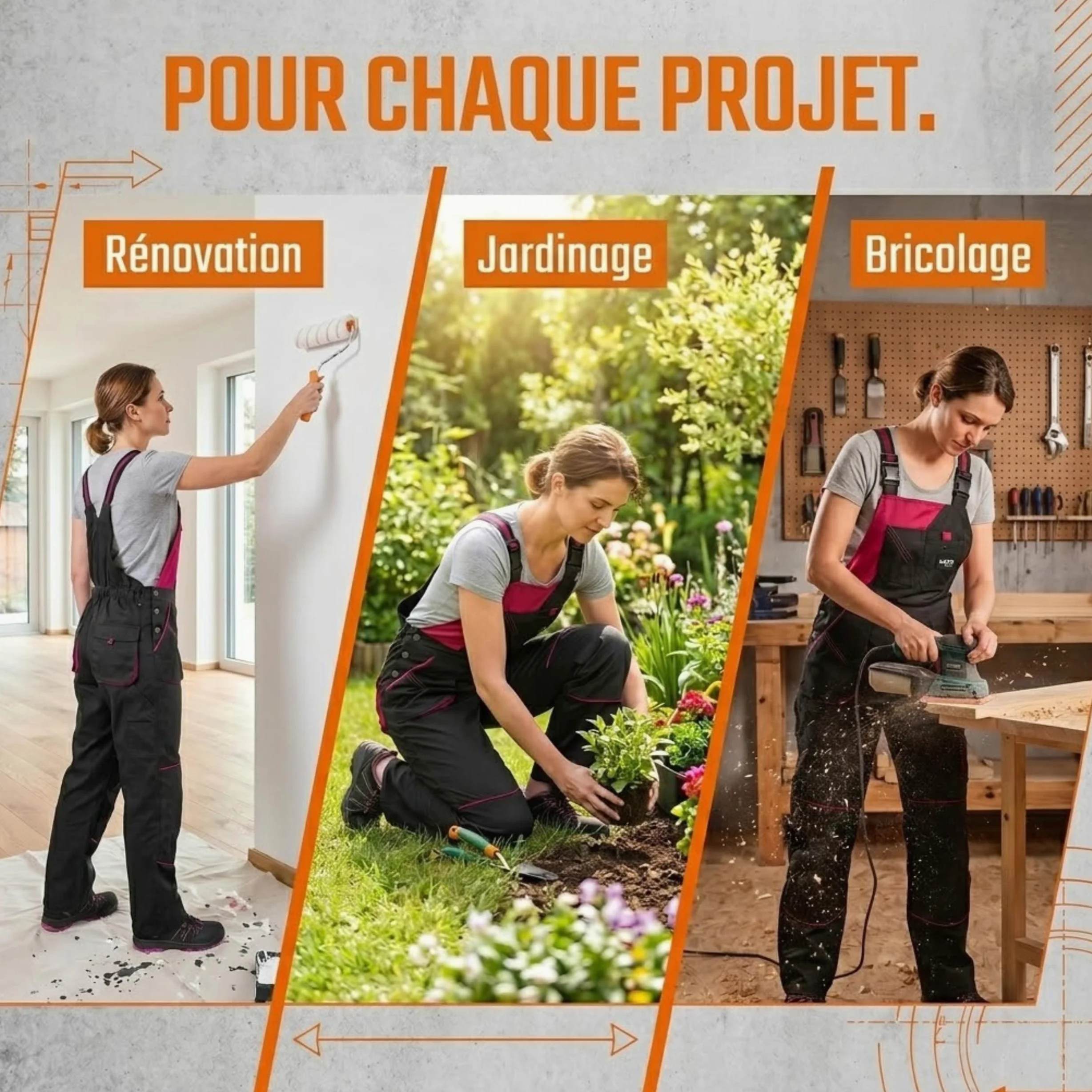 NEO TOOLS Salopette de travail pour femme Line Taille S à XXL Tissu en coton polyester Bretelles élastiques Poches ISO 13688:2014
