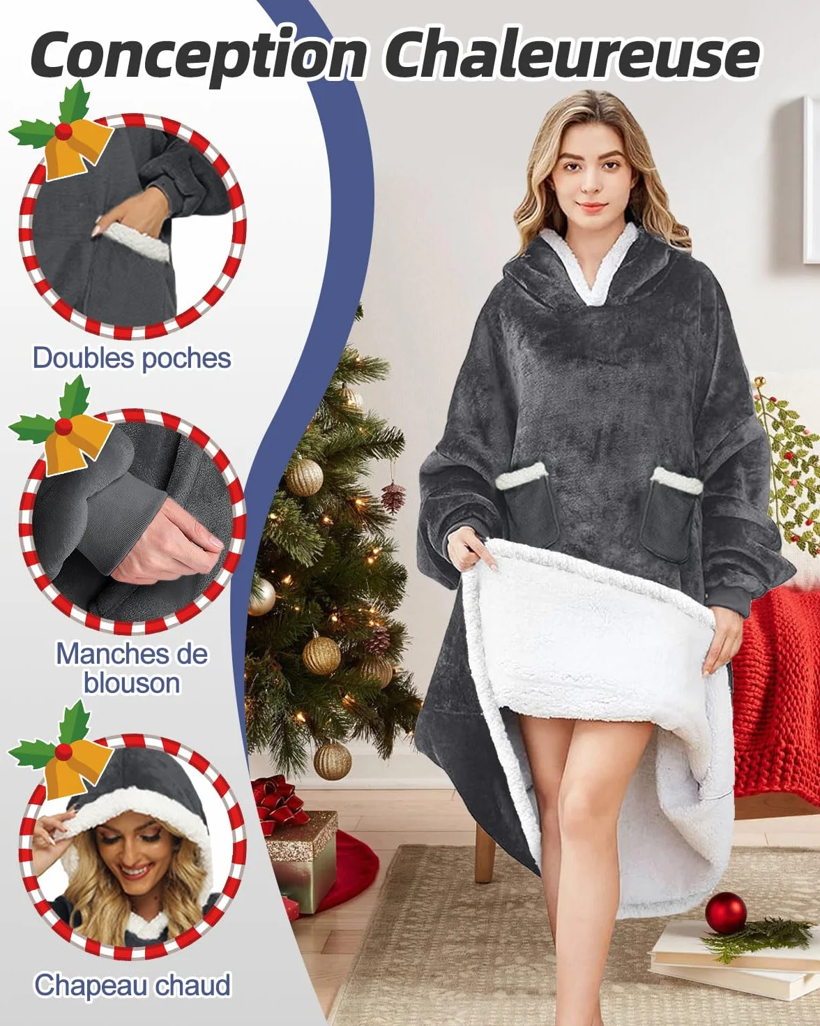 Couverture surdimensionnée à Capuche avec Grande Poche pour Homme Adulte