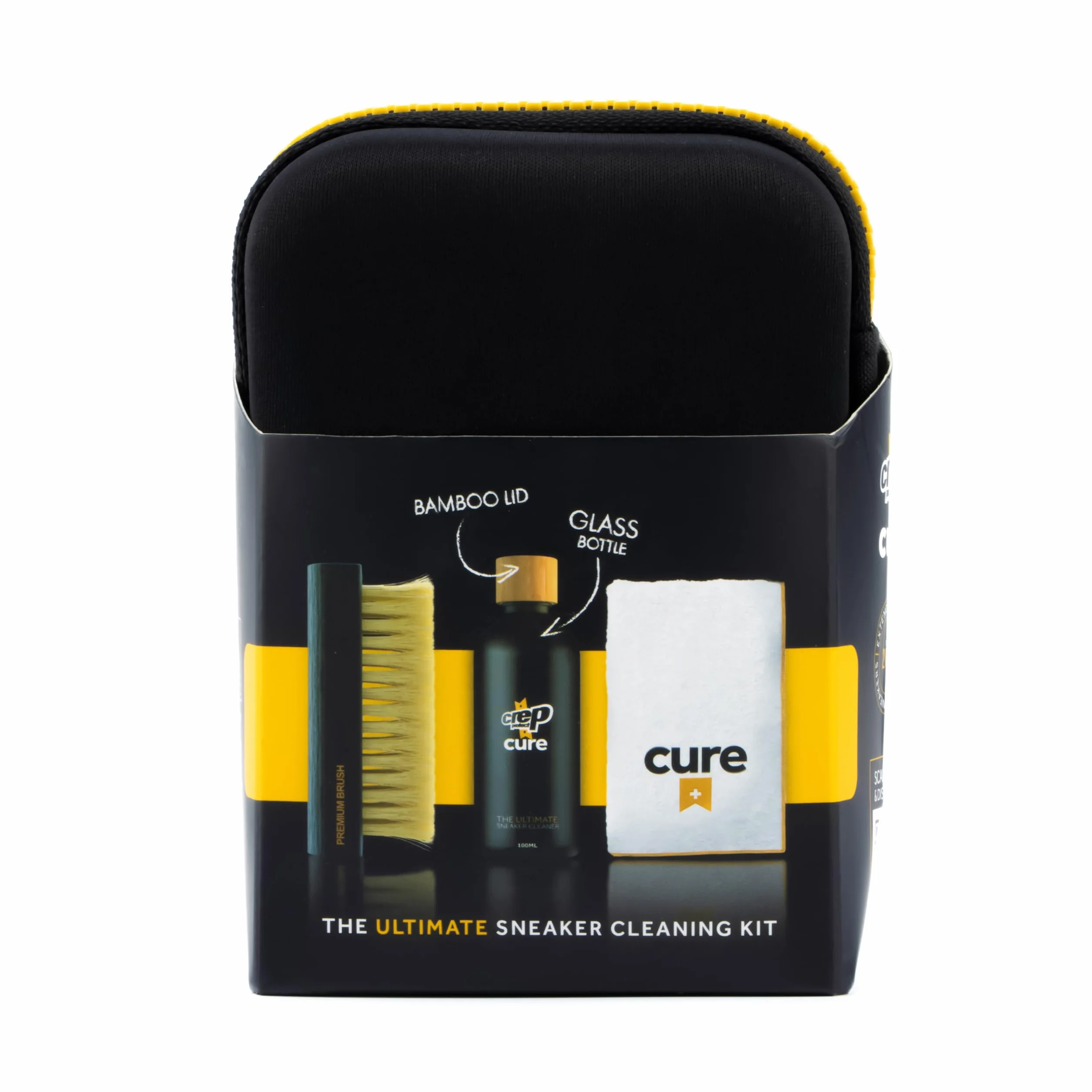 Crep Protect Kit de CURE - Kit de nettoyage de baskets haut de gamme avec brosse, solution 100 ml, chiffon microfibre et pochette réutilisable