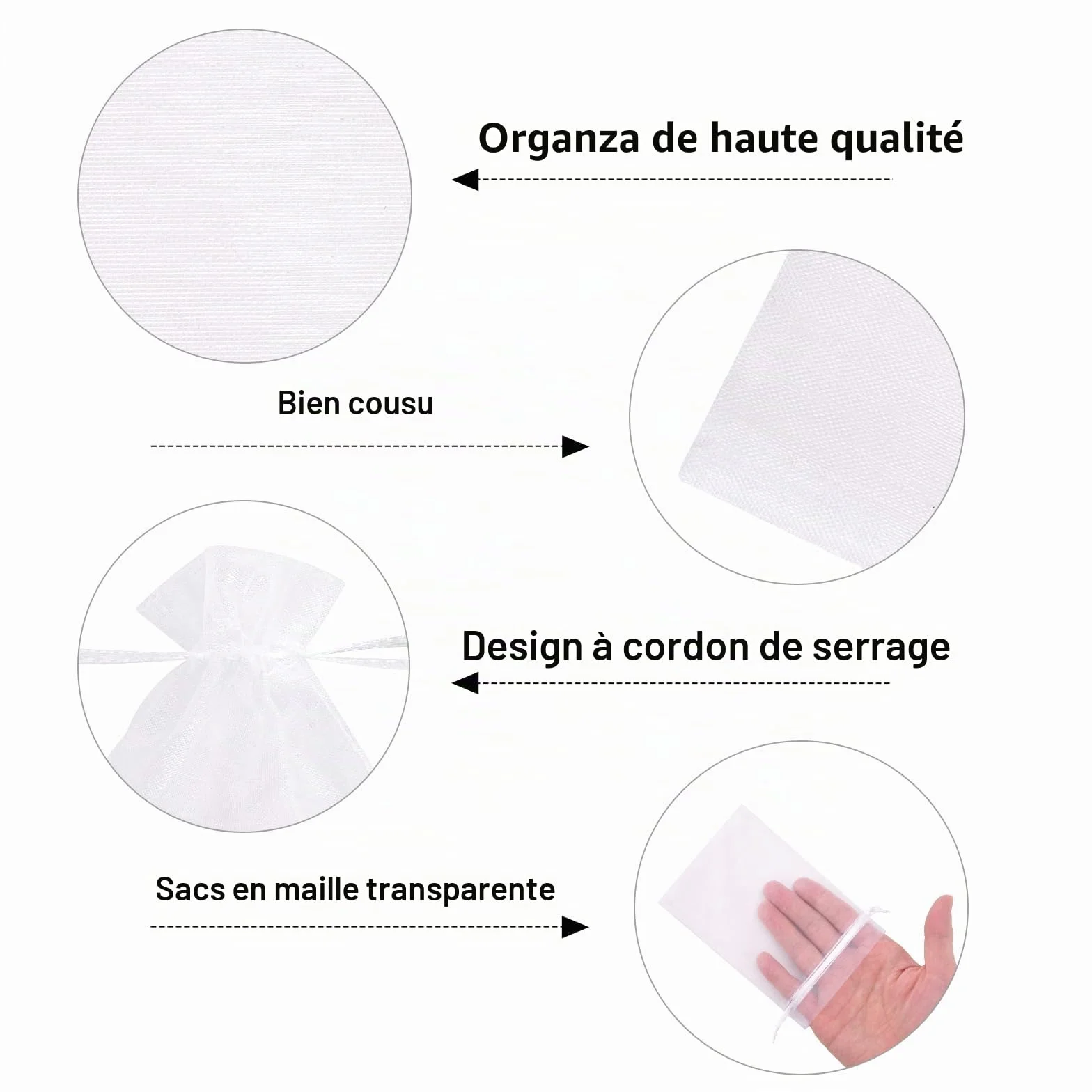 Sacs Organza 100PCS Pochettes Cadeau en Organza Sac à Bijoux 10x15cm Blanc