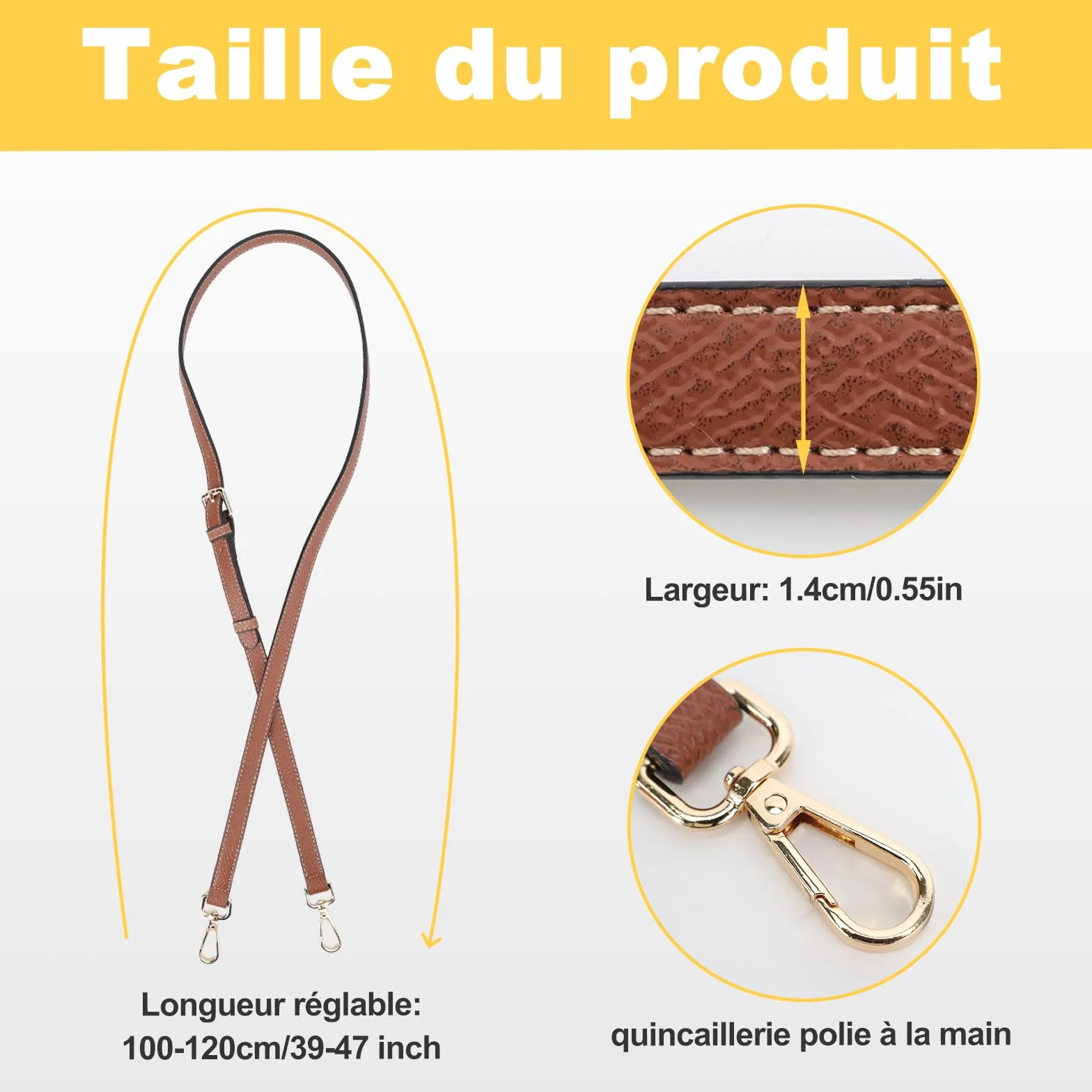 Bandoulière pour Sac Longchamp Mini, Largeur 1,2cm, Cuir Réglable