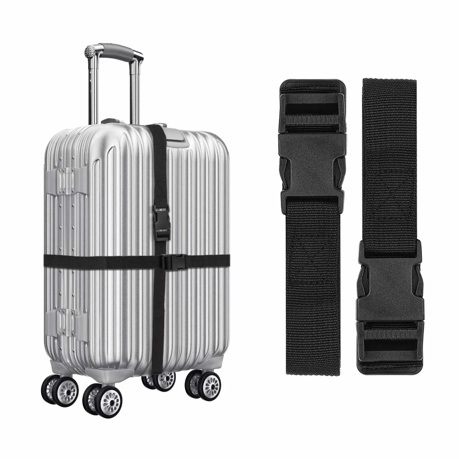 Sangles réglables en nylon pour bagages, 2,5 x 150 cm, noir, lot de 6