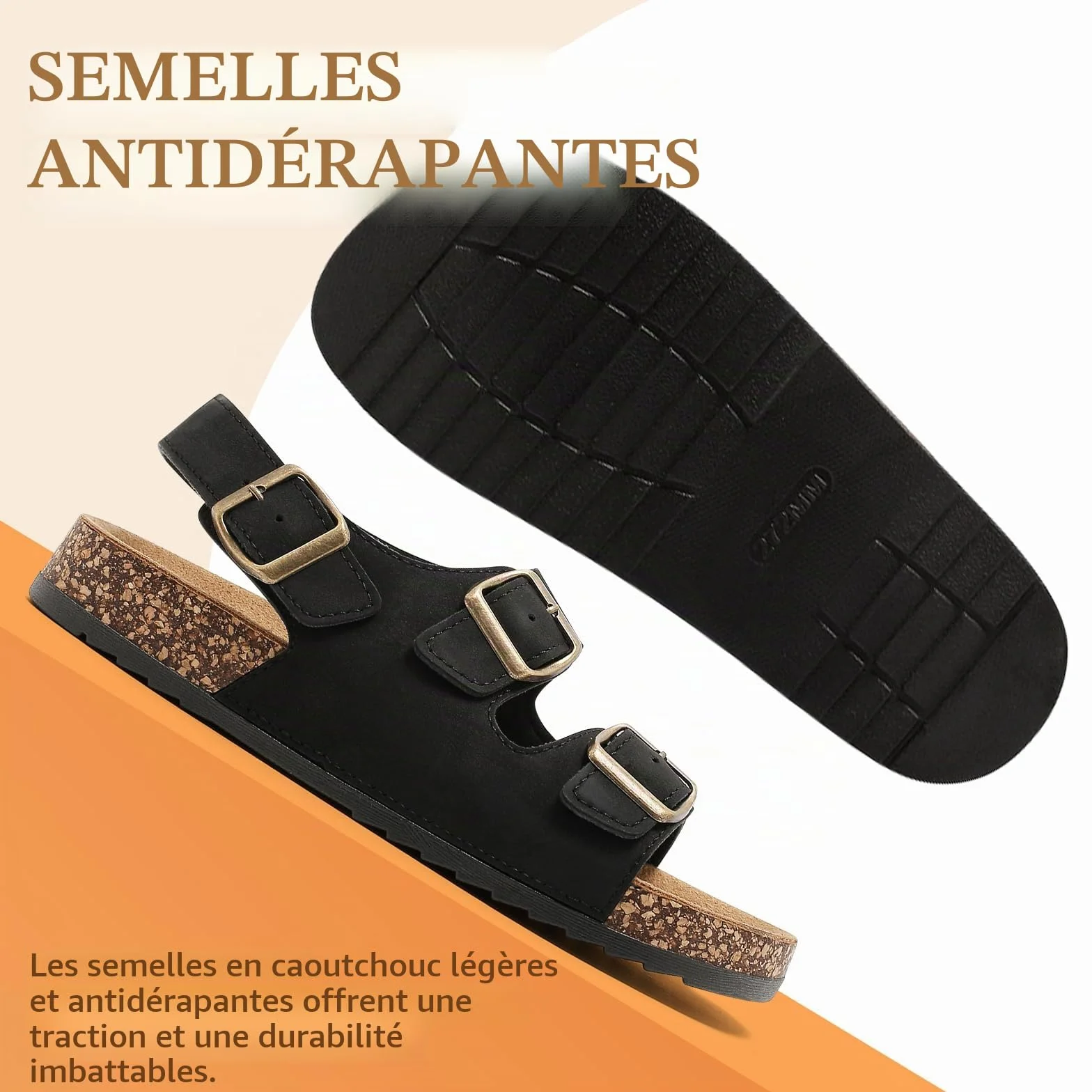 Sandales Femme Antidérapantes Été Liège Plateforme Boucles Chaussons