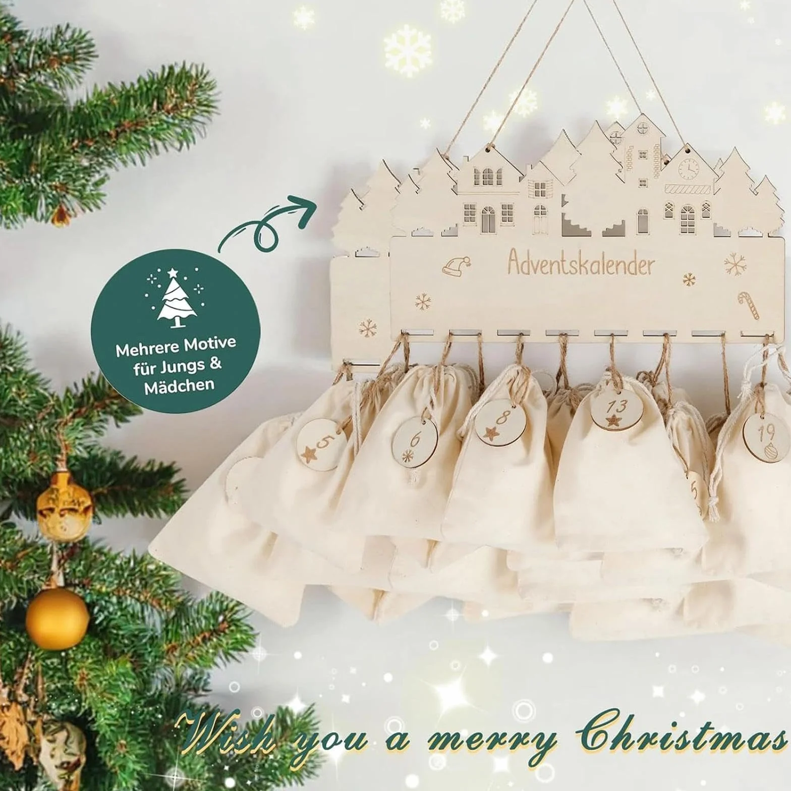 Sachets en Coton 15x20cm avec Cordon, 12 Pièces pour Calendrier de l'Avent, Lavande, DIY, Emballage Cadeau