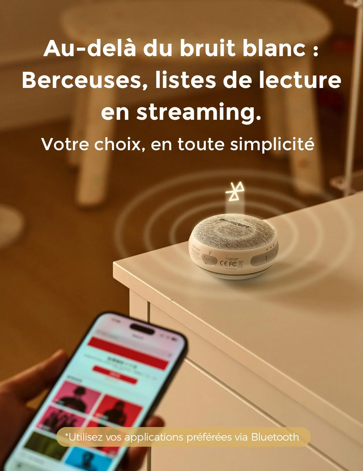 Momcozy Machine à Bruit Blanc Portable pour Bébé avec Veilleuse Intégrée - 20 Sons Apaisants, Batterie Rechargeable