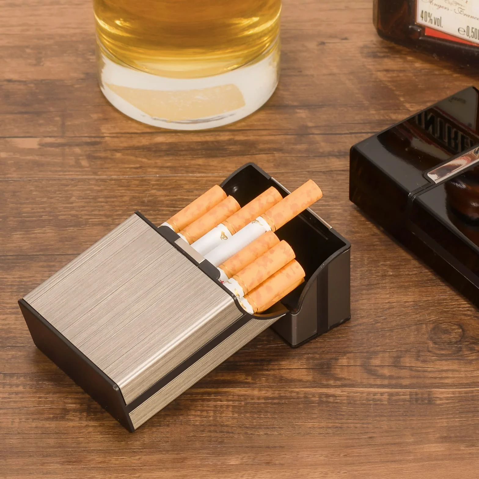 Etui à Cigarettes Aimanté Aluminium Gris Noir Homme Femme