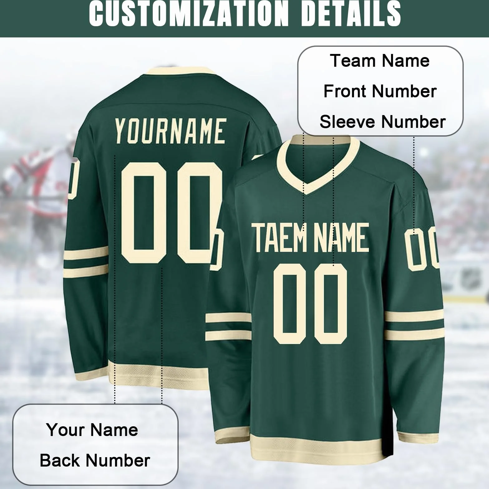 Maillot de Hockey personnalisé avec votre nom, équipe et numéro