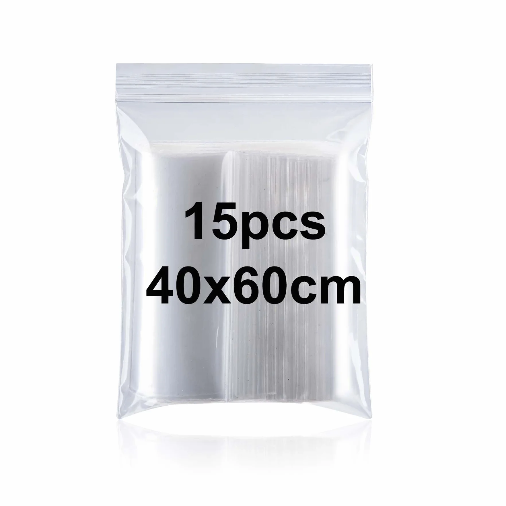 Sachets Plastique Transparents Refermables 40x60cm 15 Pièces Sac Zippé Rangement