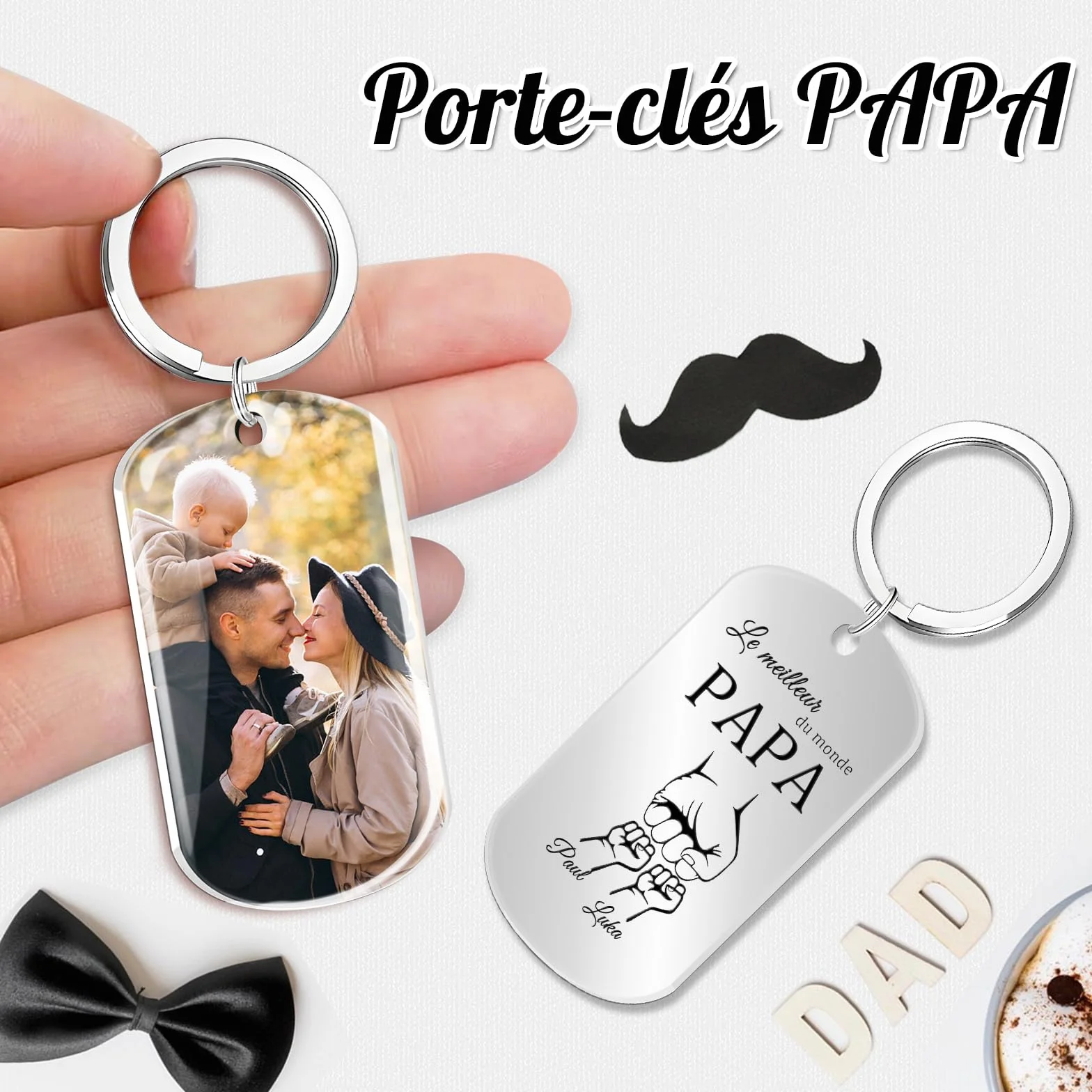 Porte Clef Personnalisable Meilleur Papa Cadeau Fete des Peres Photo Motif Poing Hommes