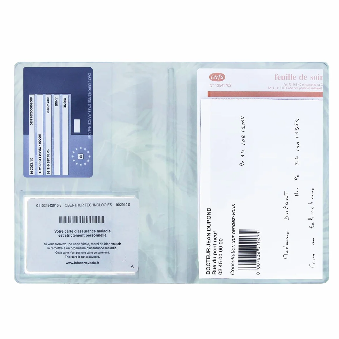 Color Pop Etui santé PVC Imprimé Feuille Garde ordonnances Fenêtre Transparente Carte Vitale 15,8 x 11,7 cm