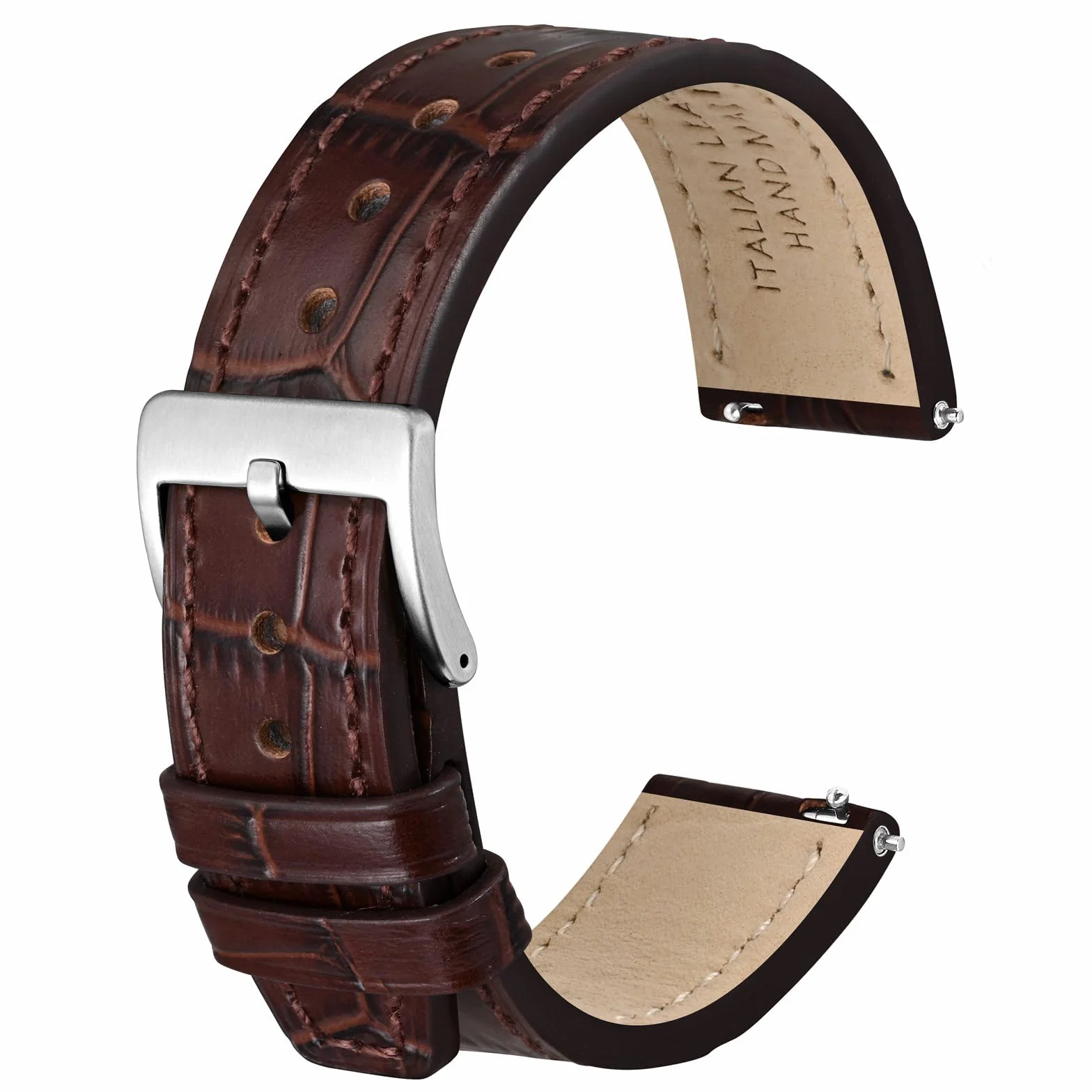 Anbeer Bracelet de montre en cuir italien gaufré grain alligator, dégagement rapide, 18mm 20mm 22mm 24mm