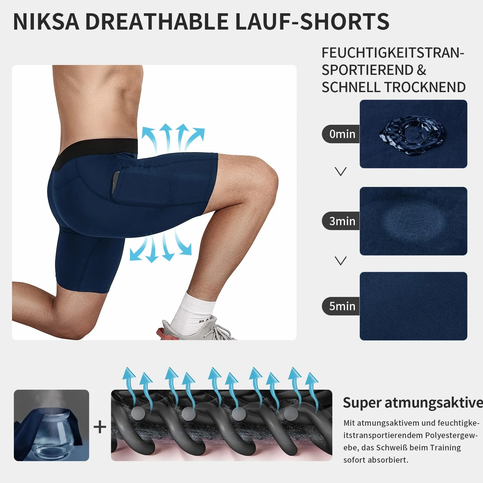 Niksa Lot de 3 Shorts de Compression pour Hommes à Séchage Rapide avec Poches