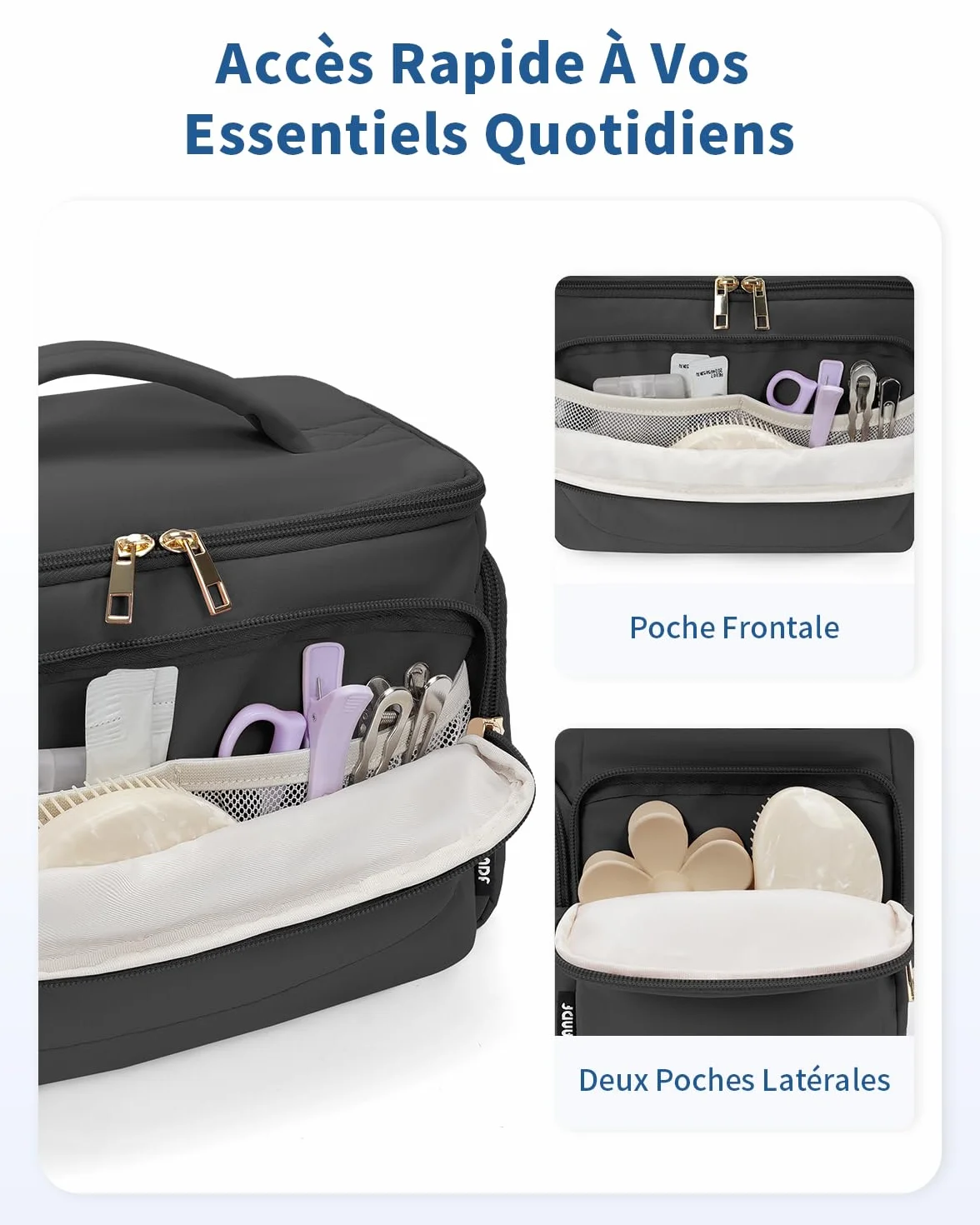 WANDF Trousse de Toilette Voyage Grand Sac à Maquillage Ouverture Étendue Poignée Sac Cosmétique Gonflé