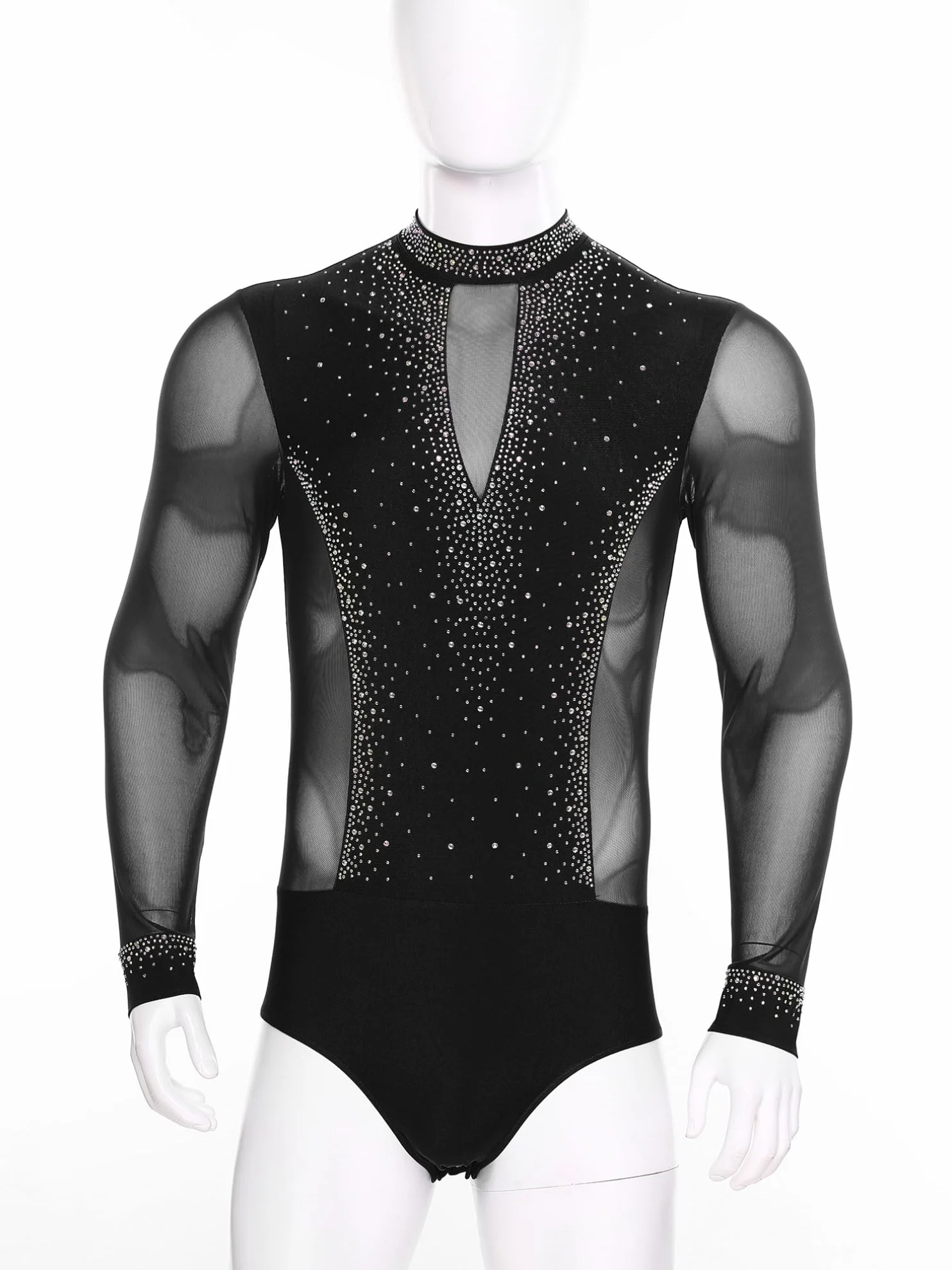 Justaucorps Danse Latine Homme Strass Gymnastique Patinage Body Leotard