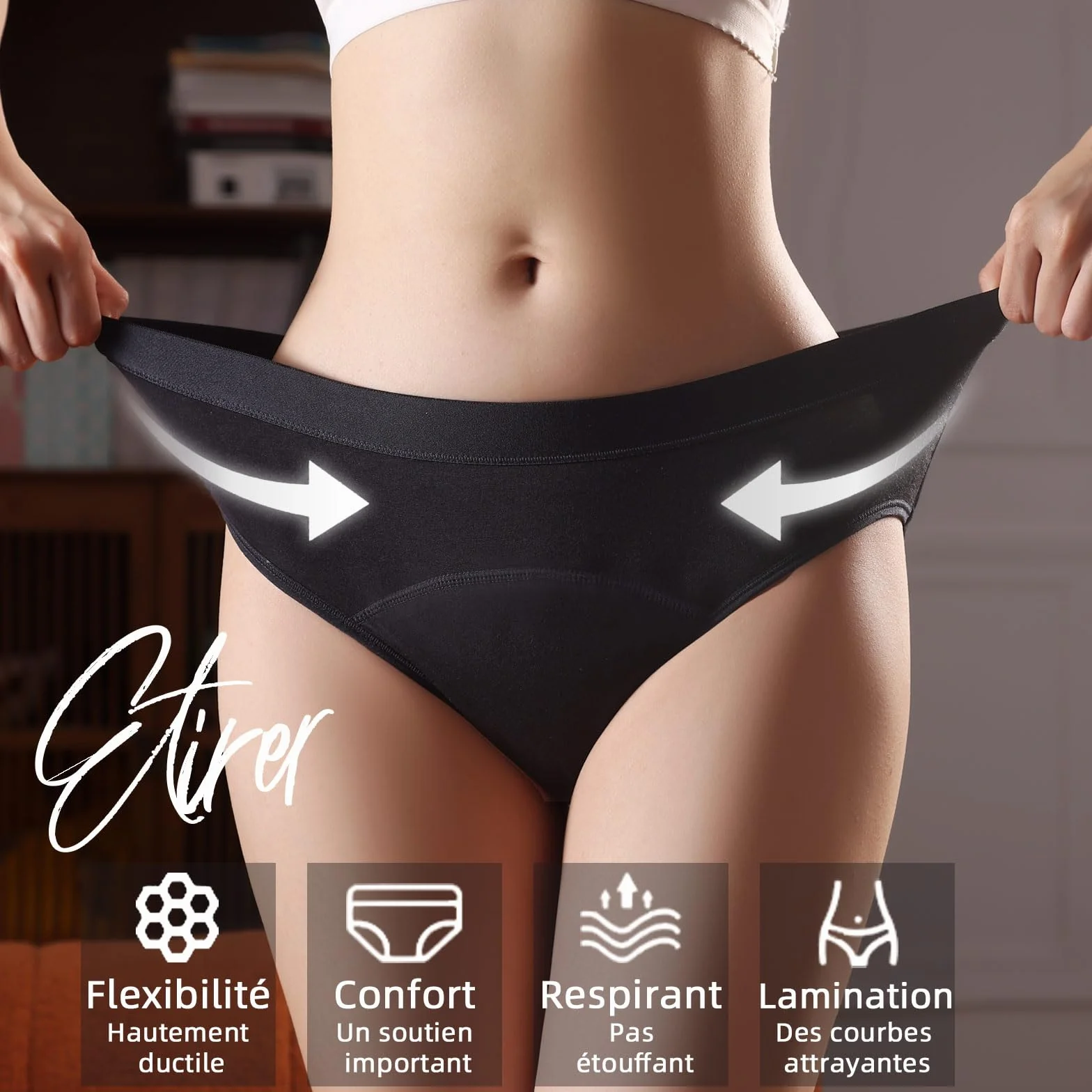 Culotte Menstruelle Absorbante Lavable Coton Protection Périodique Flux léger à abondant