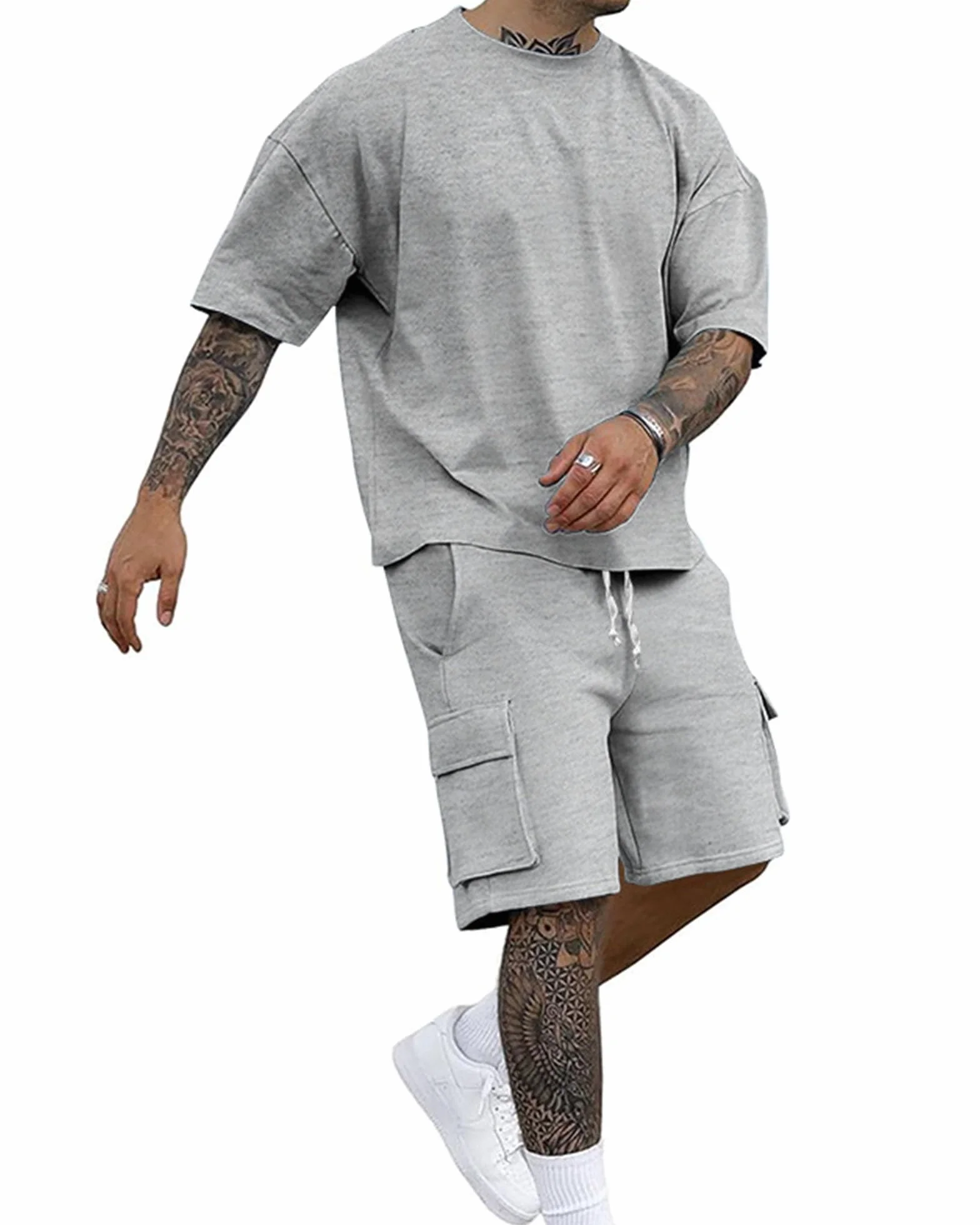 Survêtement Homme 2 Pièces T-shirt Short Ensemble Jogging