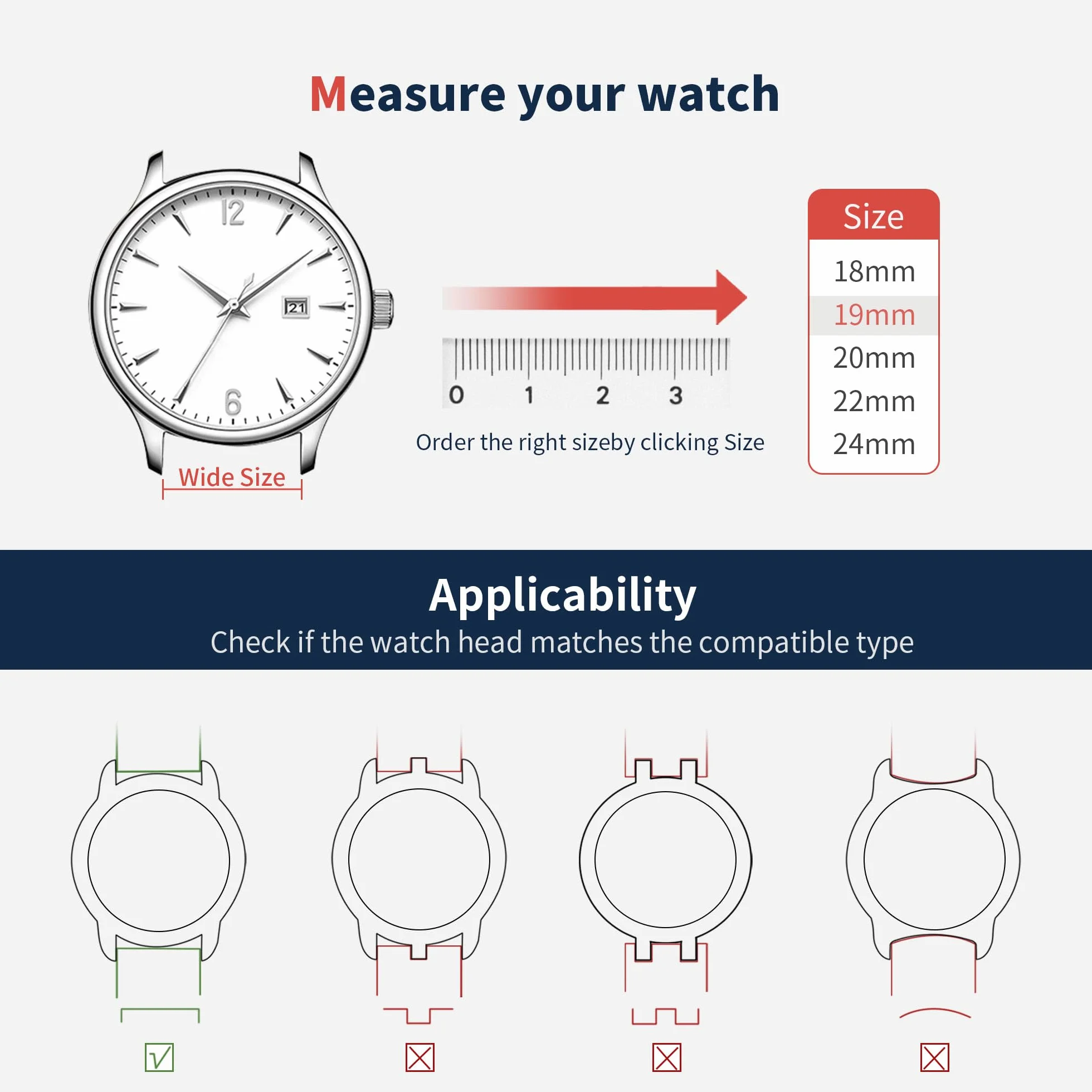 Fullmosa Bracelet de Montre en Cuir 22mm 20mm 24mm 19mm 18mm Remplacement Universel Homme Femme