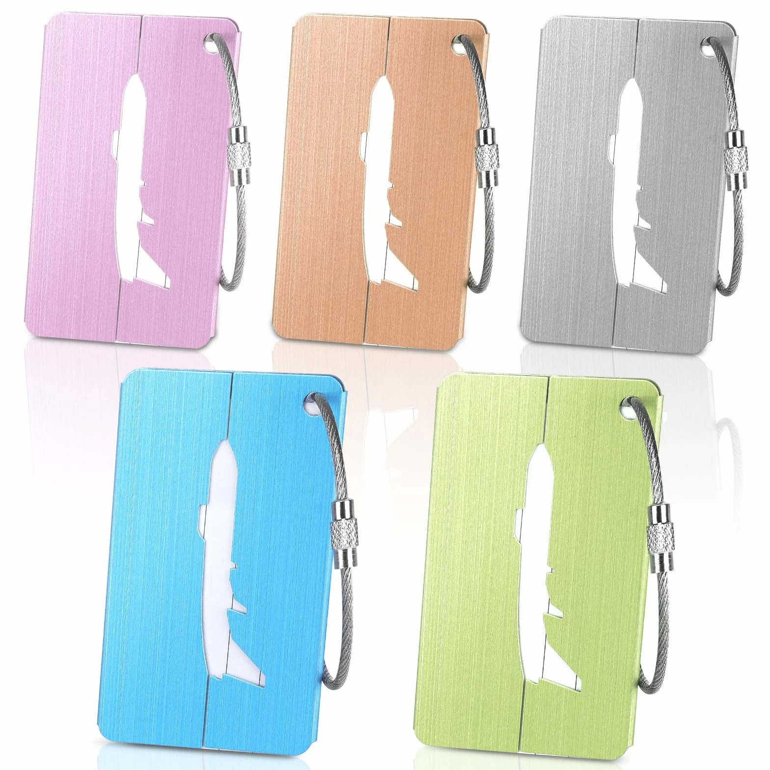 Alyvisun 5 Pièces Etiquette Valise en Aluminium avec Carte Informations Personnelles 7,5 x 4,5 cm