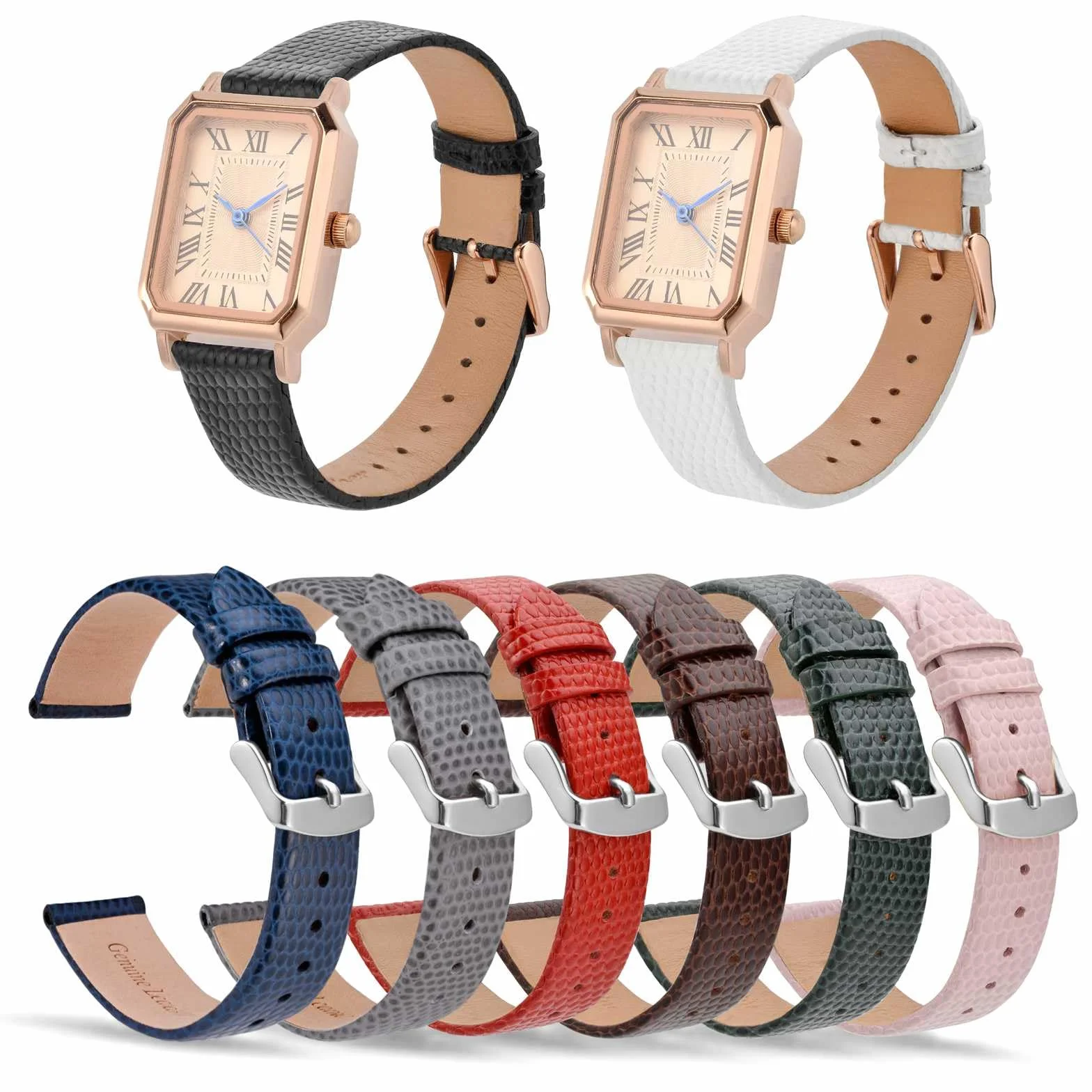 ANNEFIT Bracelets de Montres pour Femme 10mm 12mm 13mm 14mm 15mm 16mm 18mm 20mm, Bandes de Remplacement en Cuir avec Boucle en Acier Inoxydable