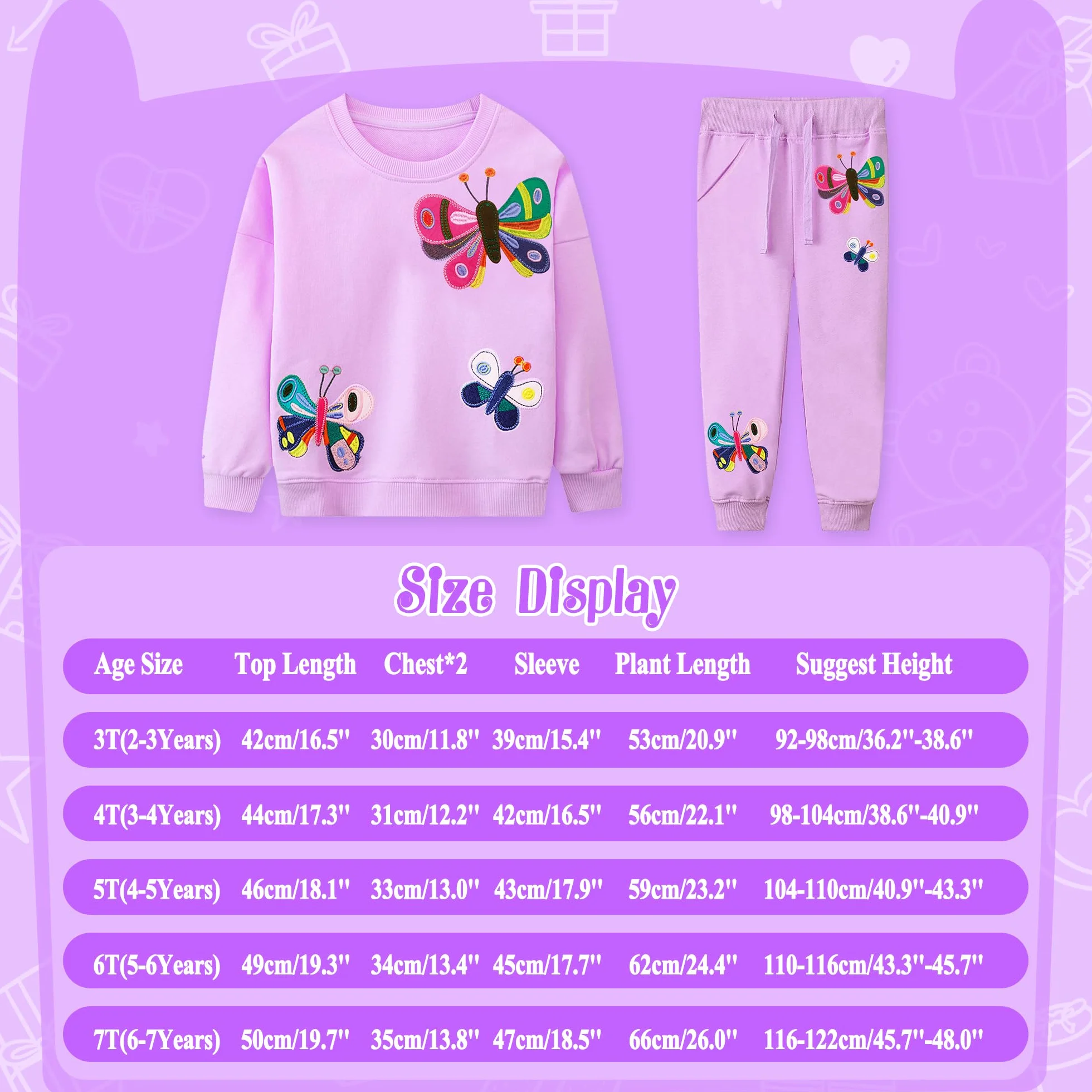 Enfant Filles Survetement Manches Longues Coton Animal Imprimé Sweatshirt Jogging Pantalon 2-7 ans